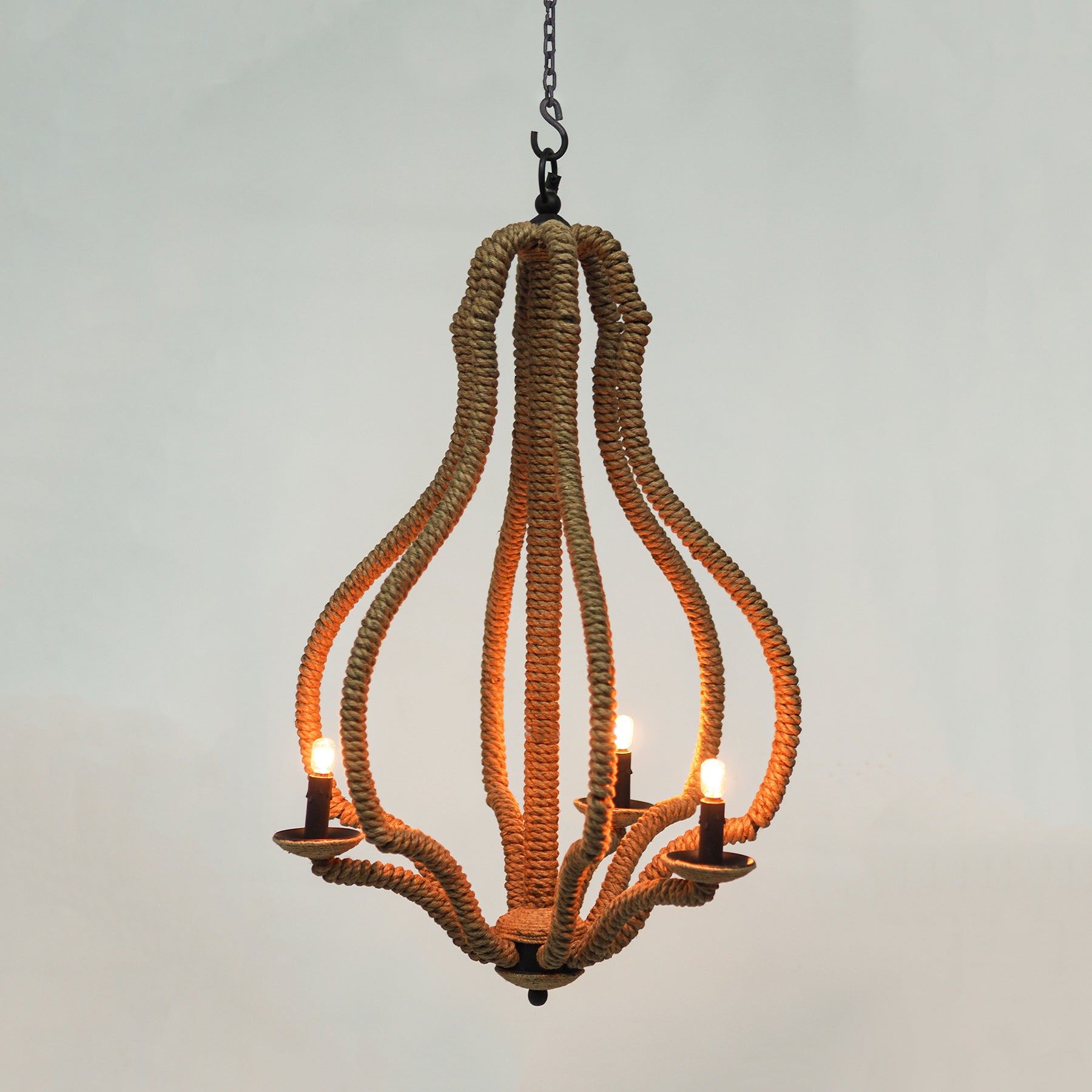 Jute Rope Chandelier, Rustic Rope Light Fixture