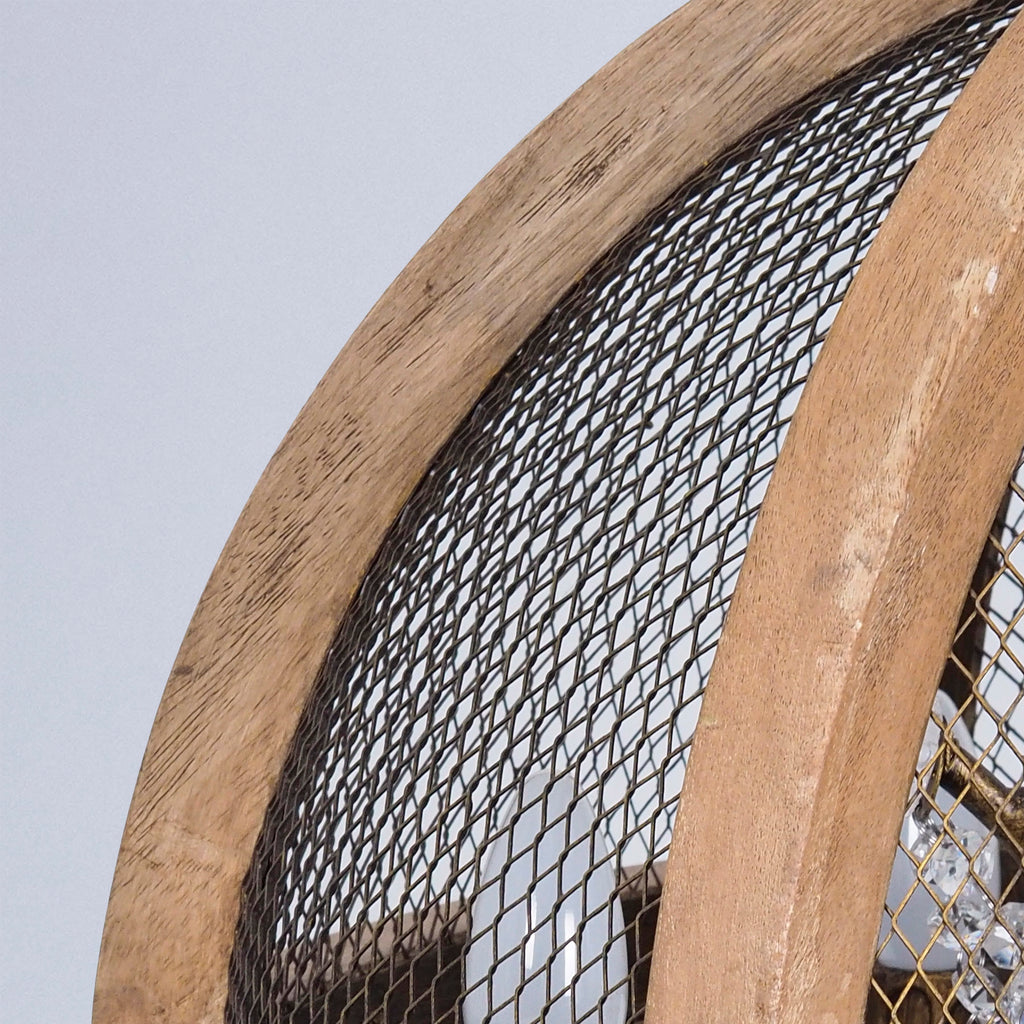 Round Wood Sphere Mesh Chandelier