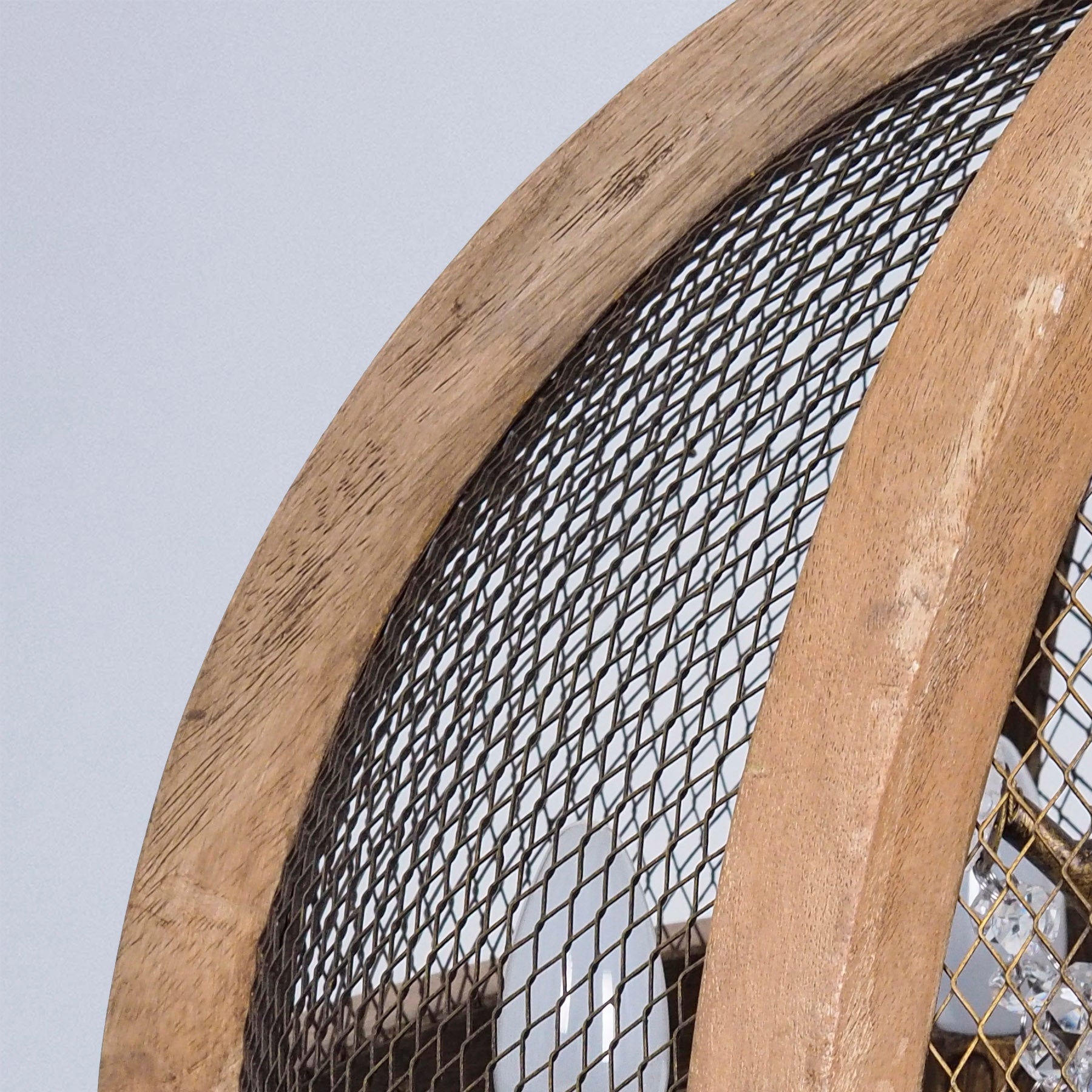 Round Wood Sphere Mesh Chandelier