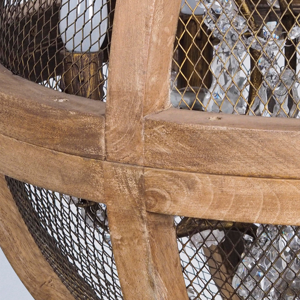 Round Wood Sphere Mesh Chandelier
