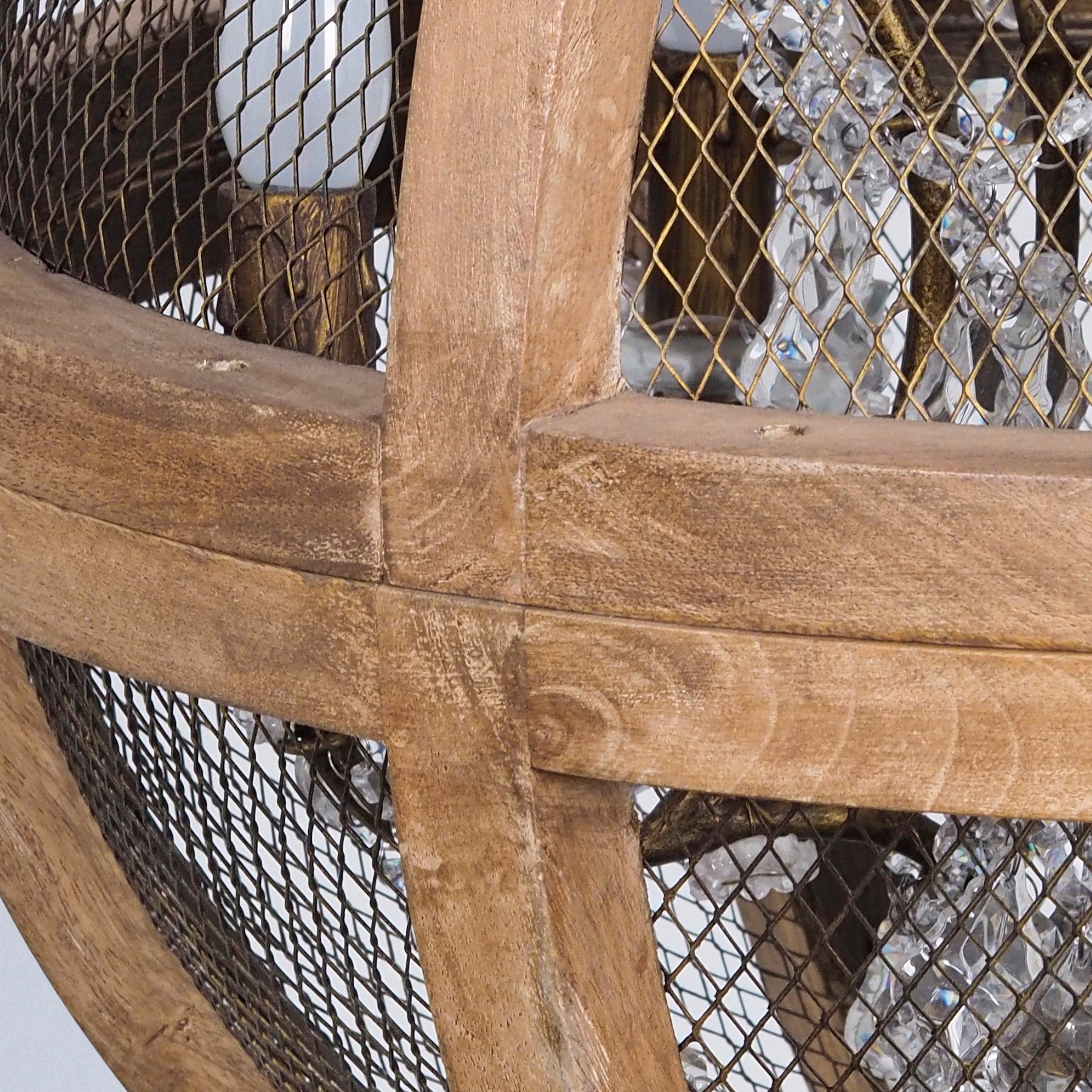 Round Wood Sphere Mesh Chandelier