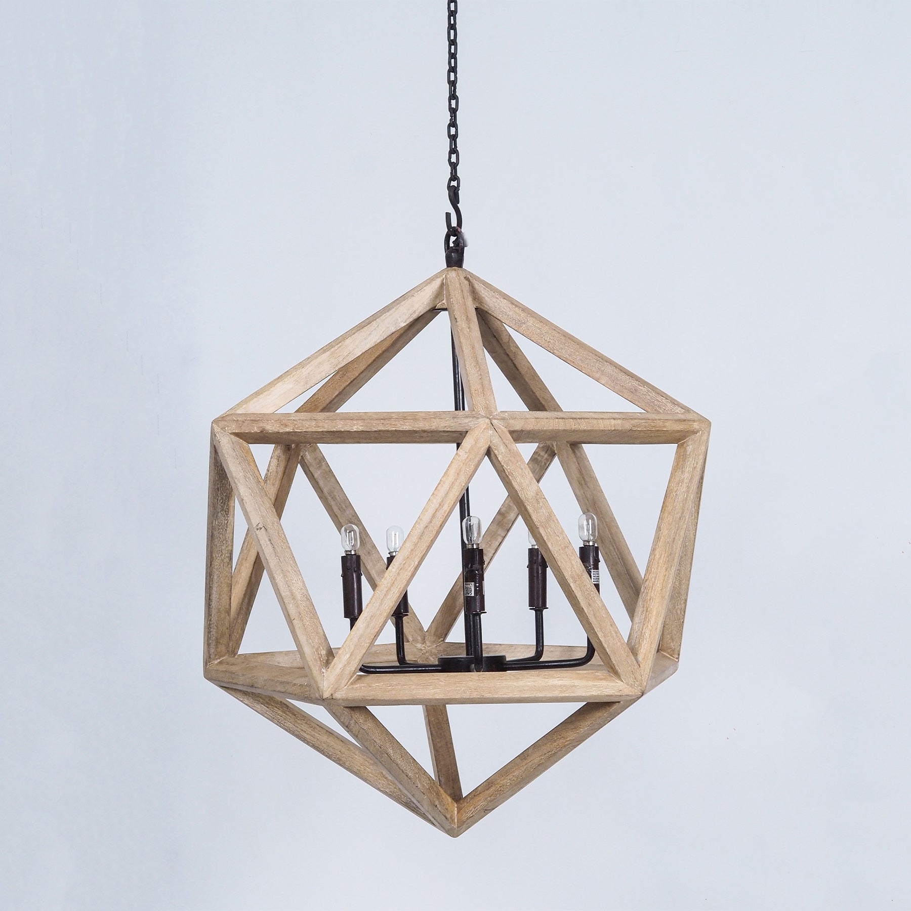Rustic 5 Light Dining Chandelier, Geometric Wood Chandelier