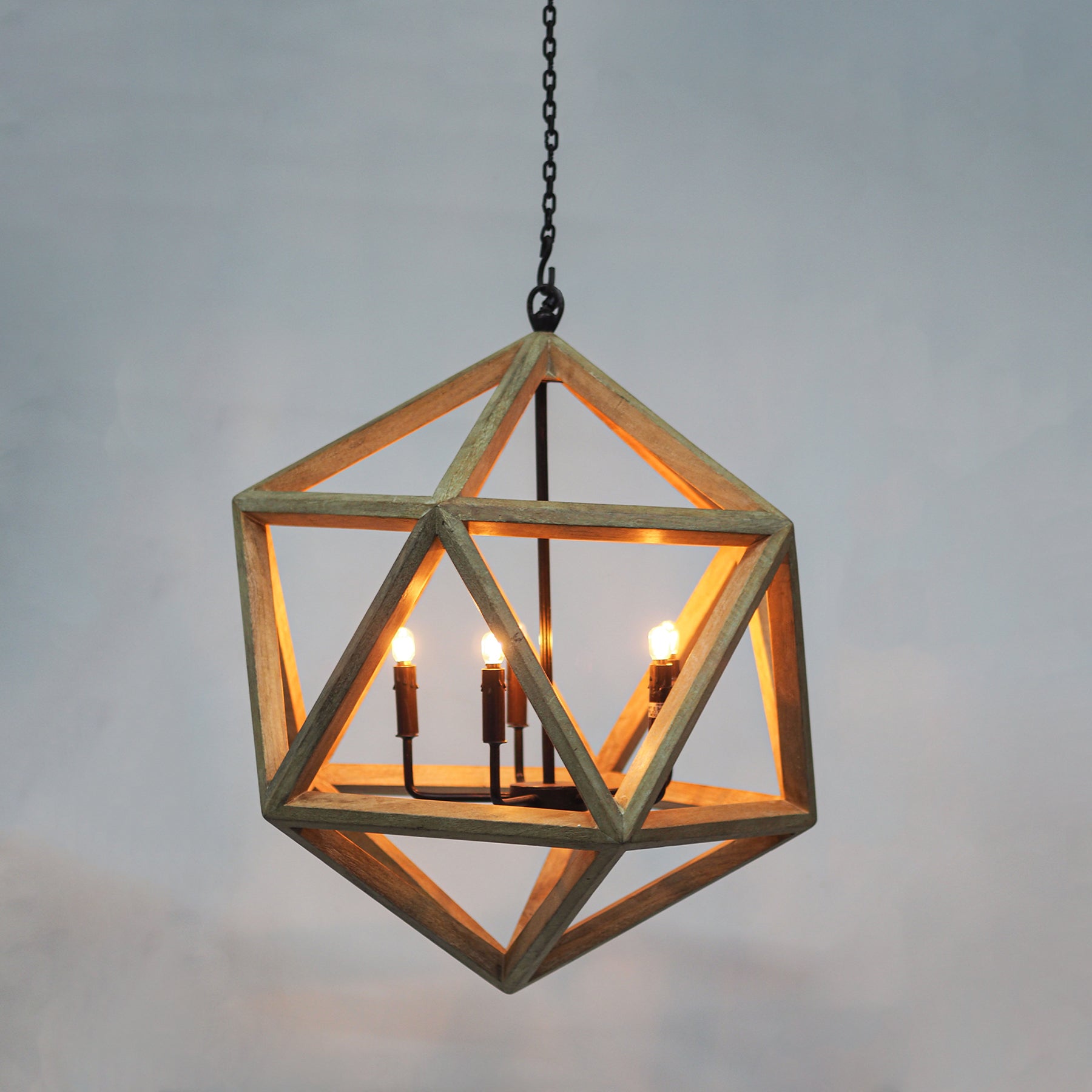 Rustic 5 Light Dining Chandelier, Geometric Wood Chandelier