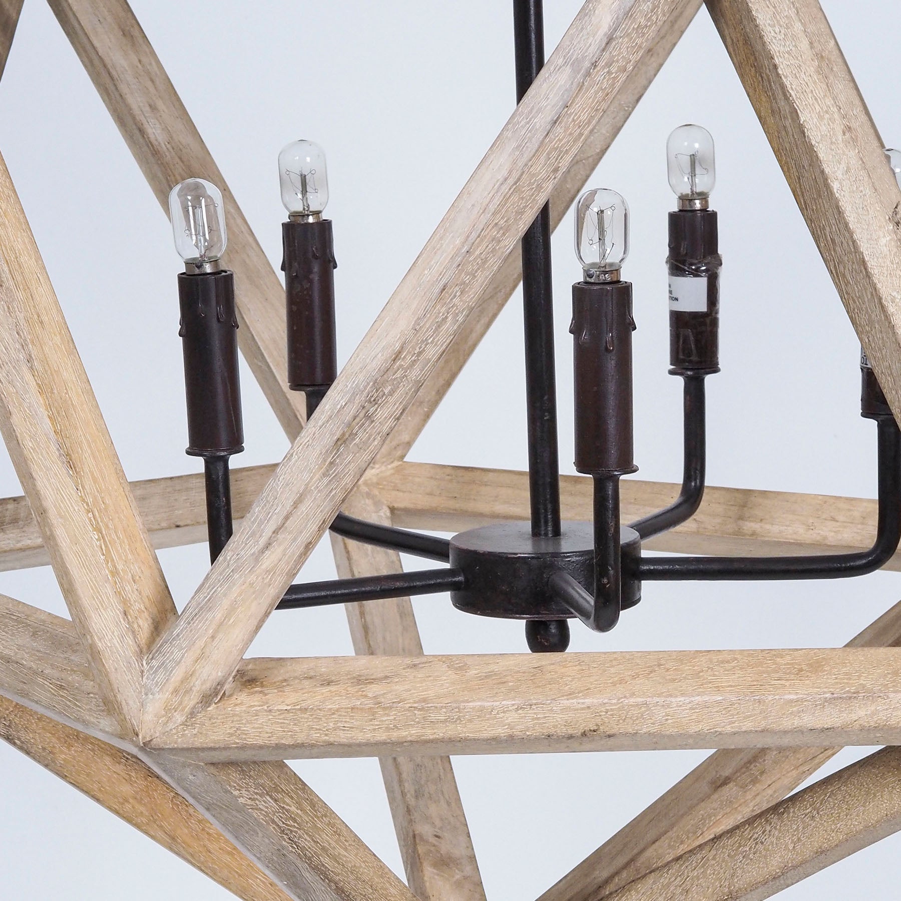 Rustic 5 Light Dining Chandelier, Geometric Wood Chandelier