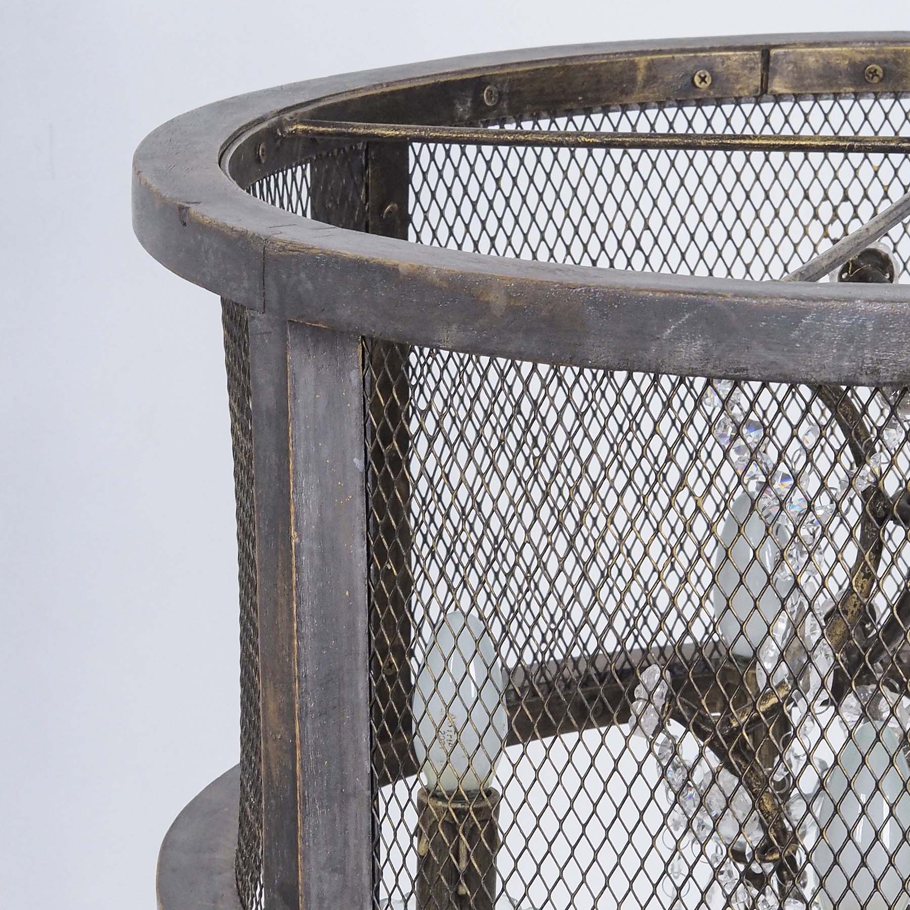 Wood Mesh Chandelier with Crystal Droplets (24")