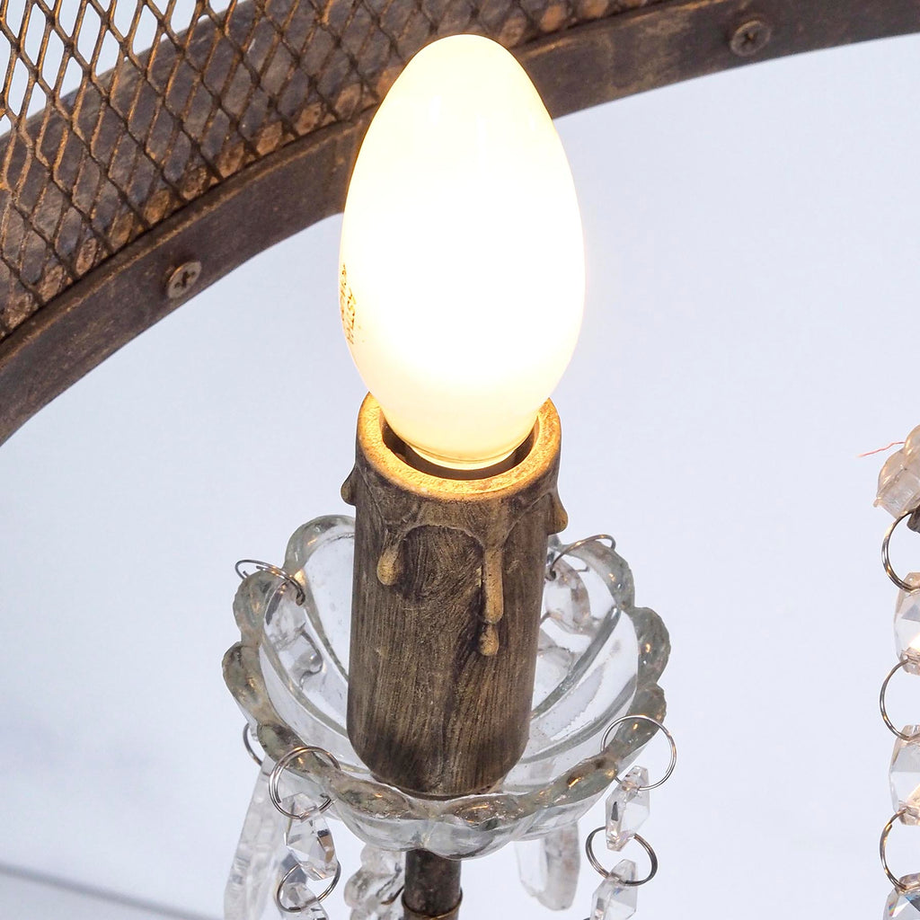 Wood Mesh Chandelier with Crystal Droplets (24")