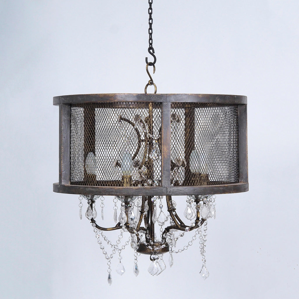 Wood Mesh Chandelier with Crystal Droplets (24")