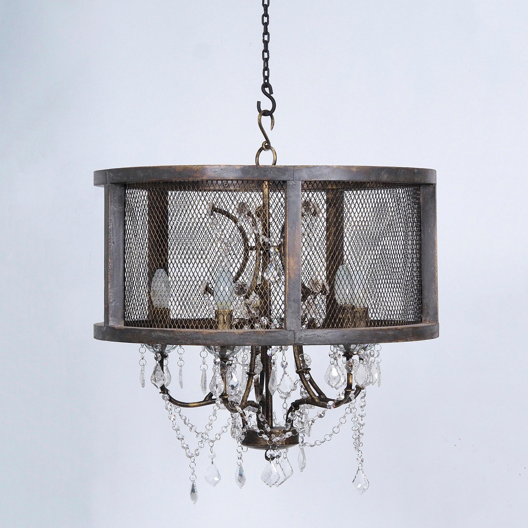 Wood Mesh Chandelier with Crystal Droplets (24")