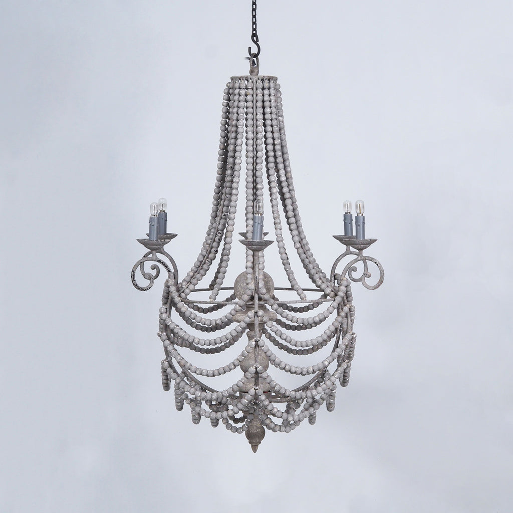 Beaded Farmhouse Chandelier, Rustic Wood Bead Chandelier