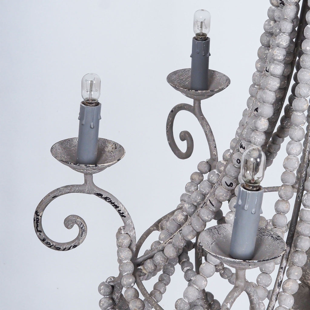 Beaded Farmhouse Chandelier, Rustic Wood Bead Chandelier