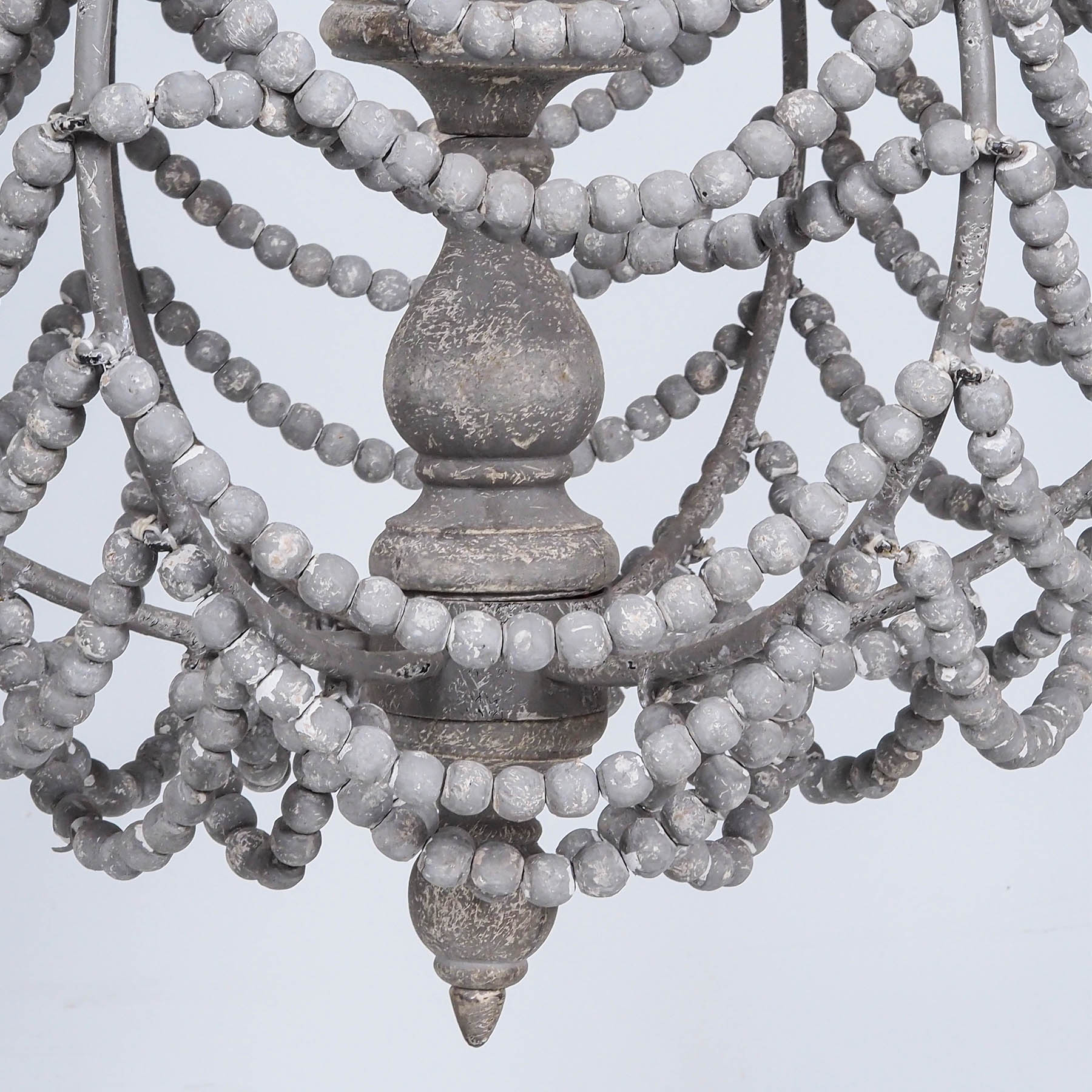 Beaded Farmhouse Chandelier, Rustic Wood Bead Chandelier