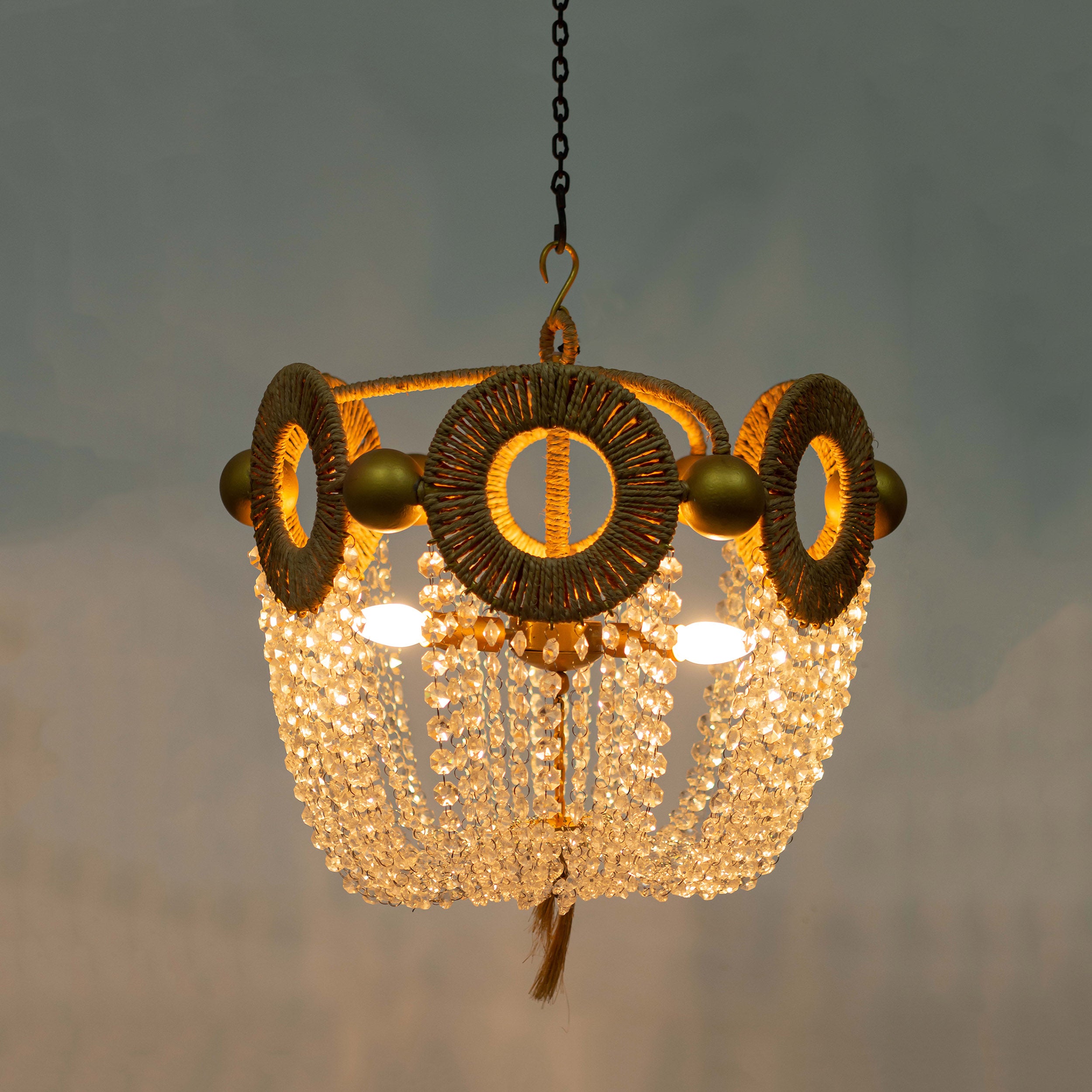 Rope Crystal Chandelier, Boho Beaded Chandelier