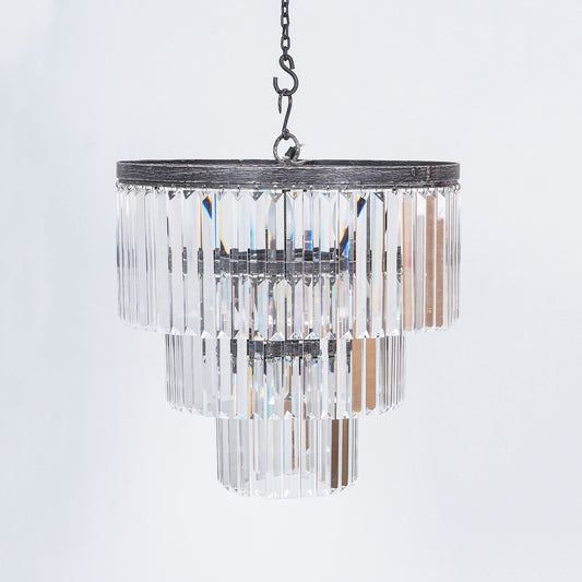 Odeon 4-Light Crystal Chandelier – Black & Natural Wrought Iron Art Deco Ceiling Light (20" x 21.5")