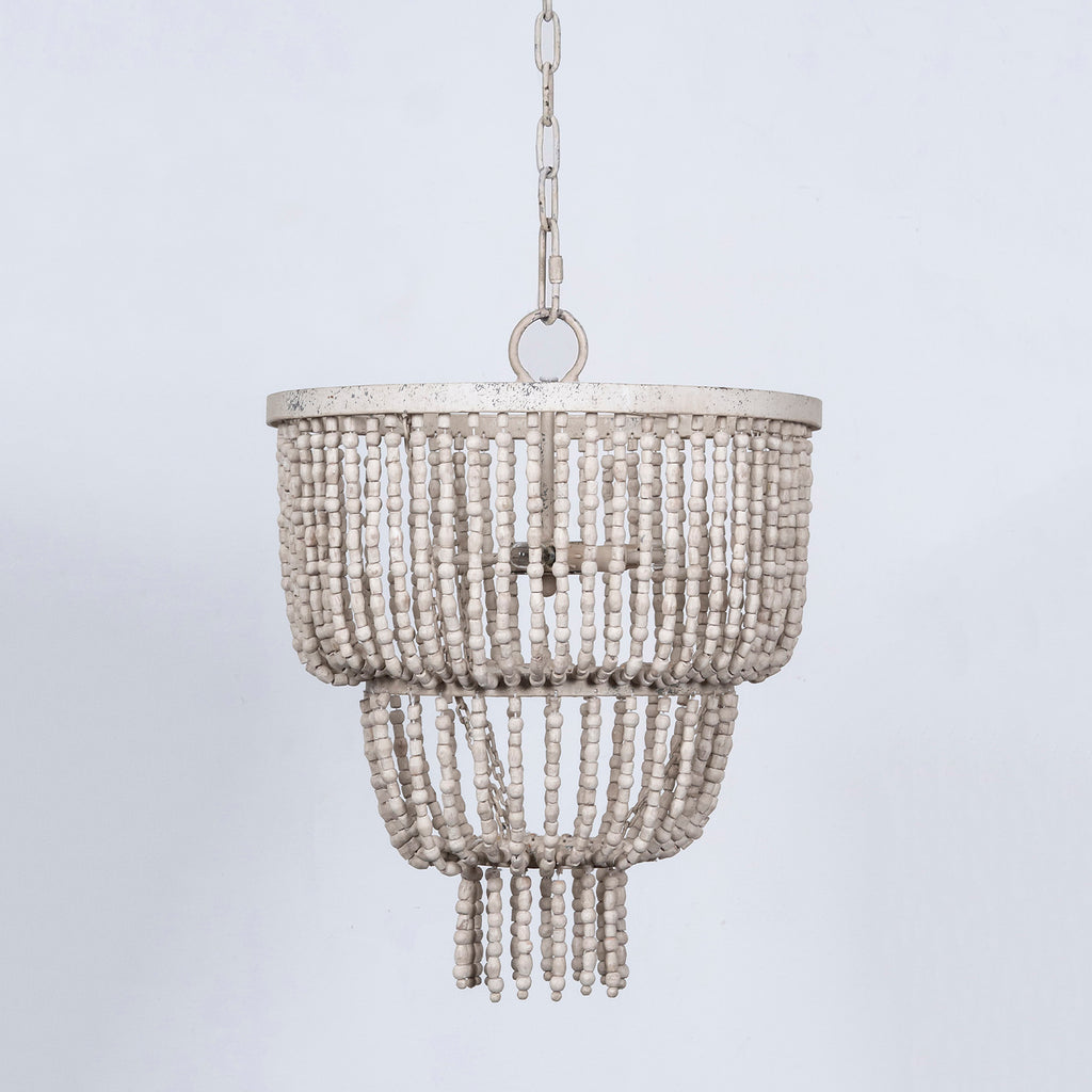 Antique White Boho Ceiling Light, Rustic Two Tier Chandelier