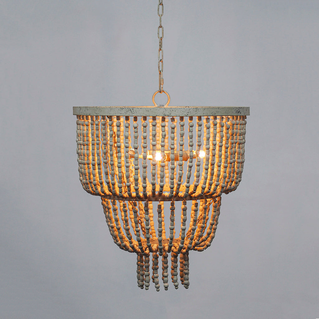 Antique White Boho Ceiling Light, Rustic Two Tier Chandelier