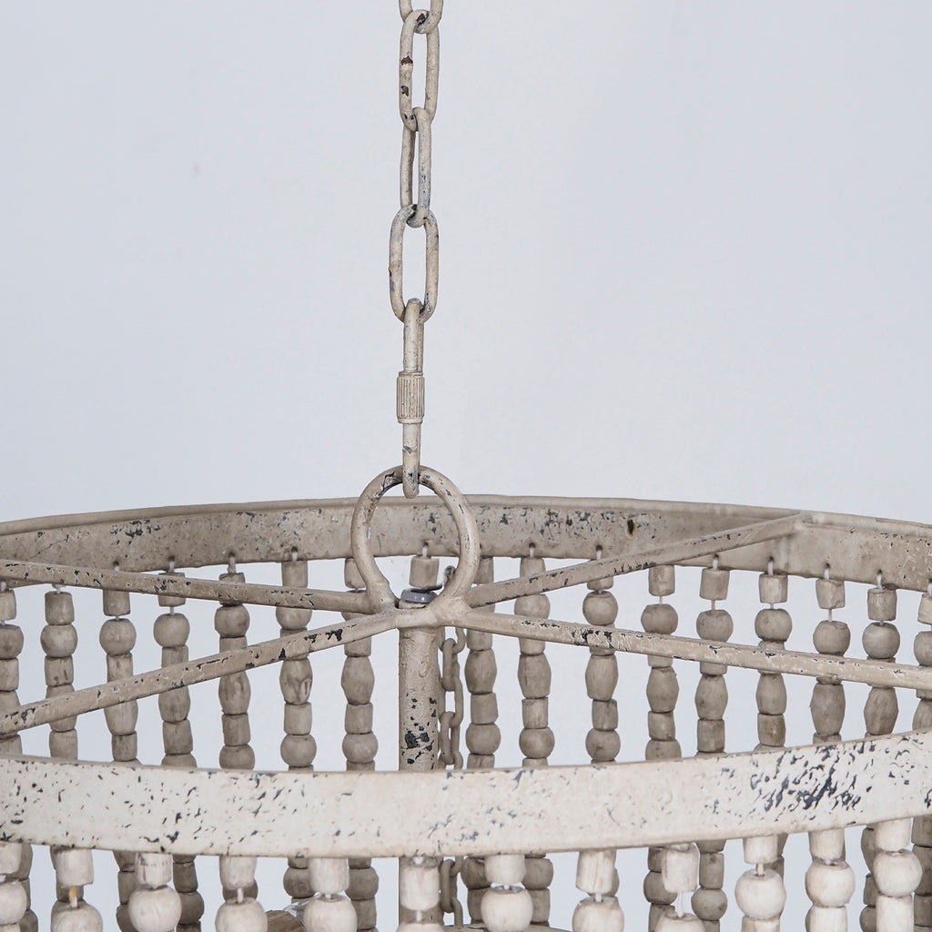 Antique White Boho Ceiling Light, Rustic Two Tier Chandelier