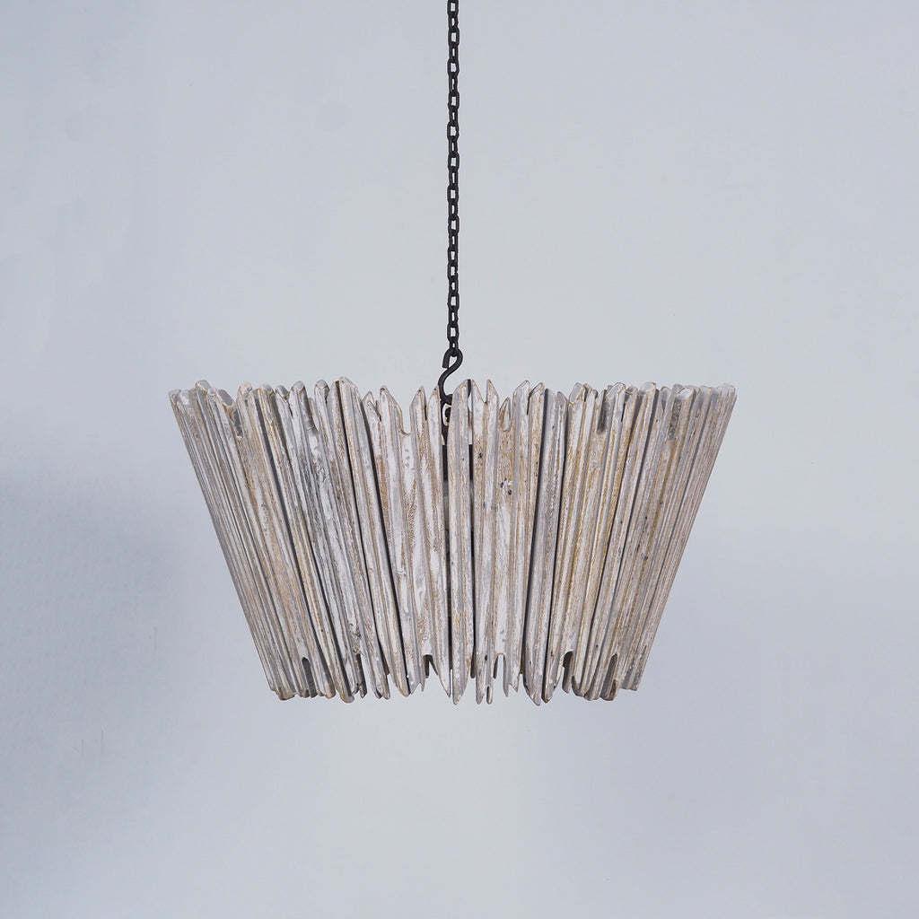 Distressed White Chandelier, Sculptural Dining Room Lighting