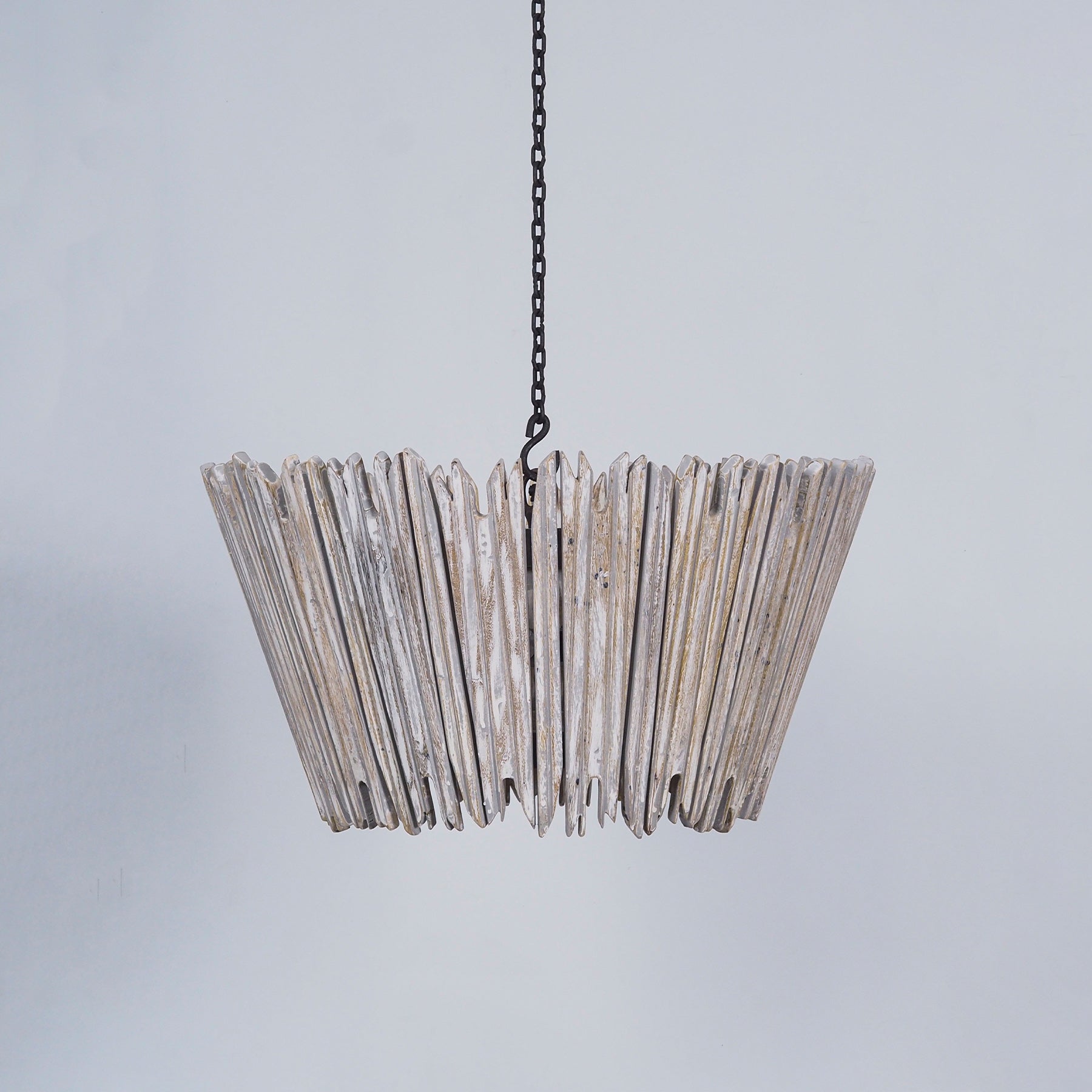 Distressed White Chandelier, Sculptural Dining Room Lighting