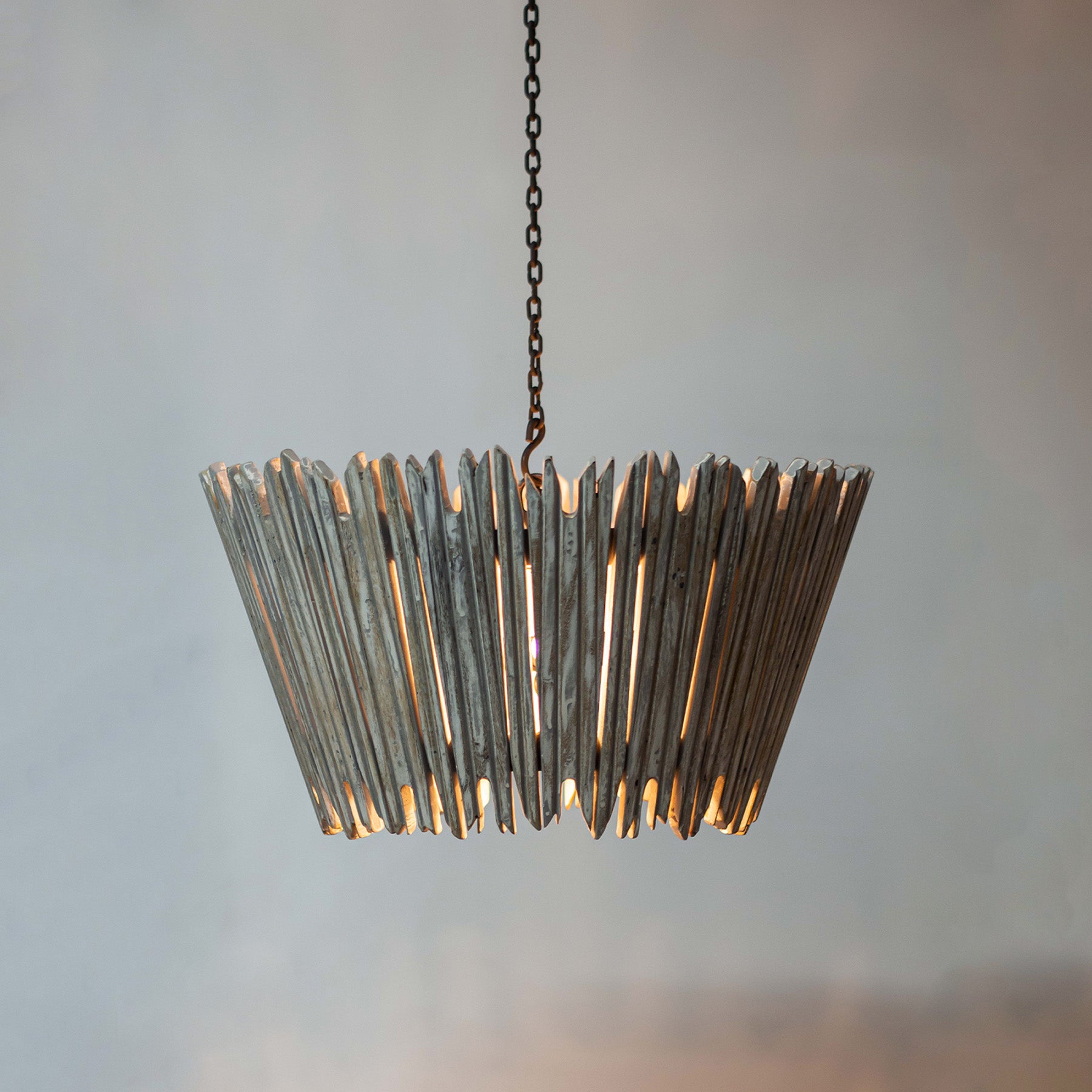 Distressed White Chandelier, Sculptural Dining Room Lighting