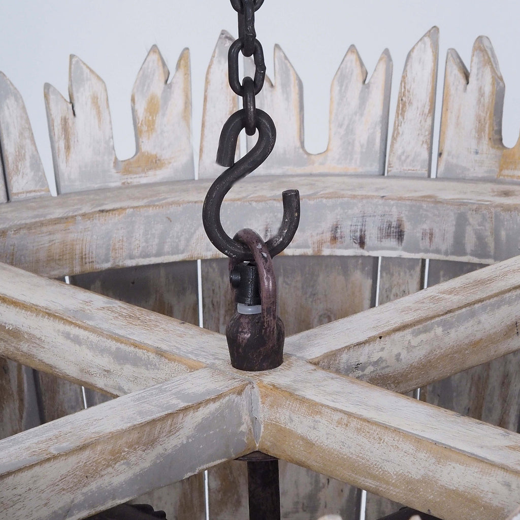Distressed White Chandelier, Sculptural Dining Room Lighting