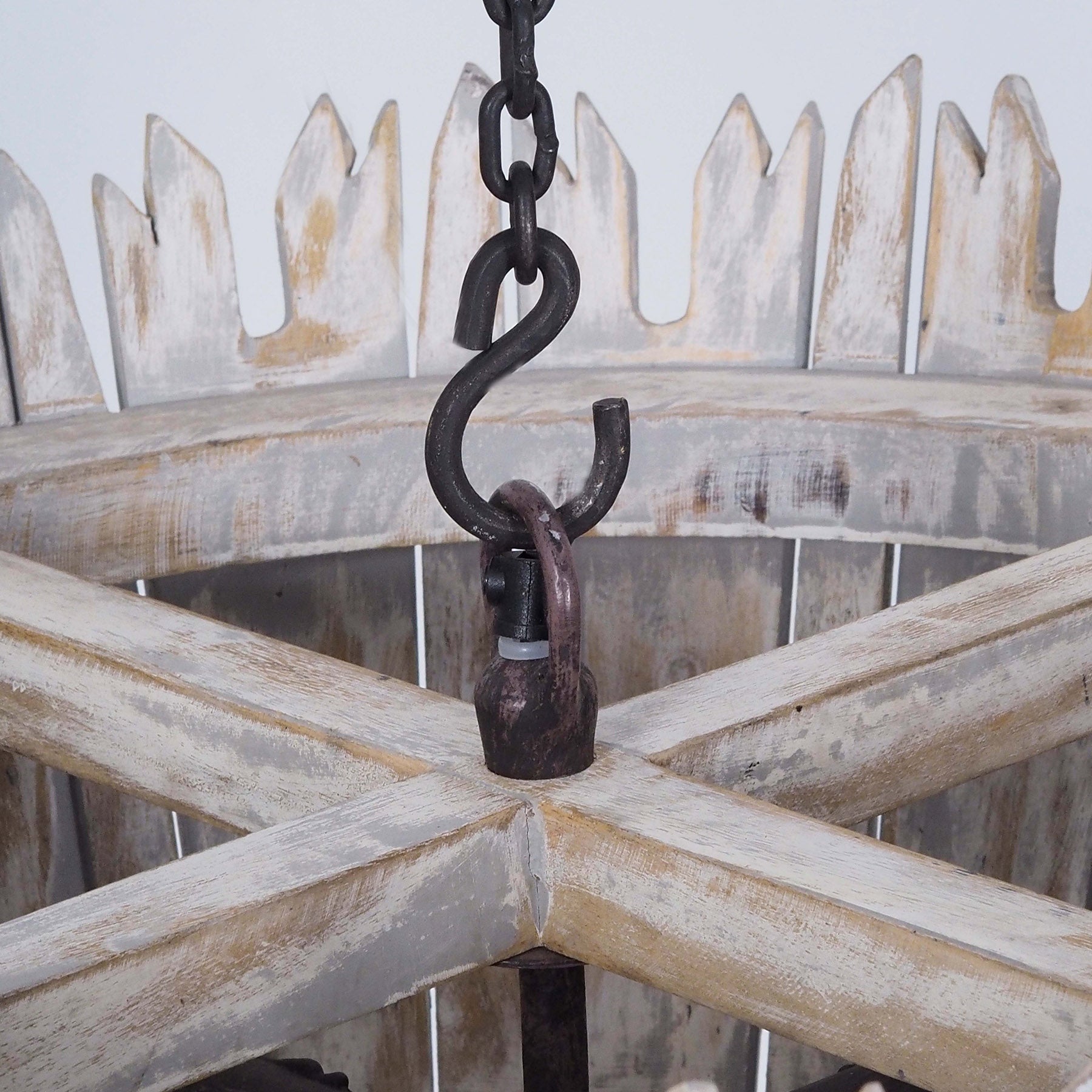 Distressed White Chandelier, Sculptural Dining Room Lighting