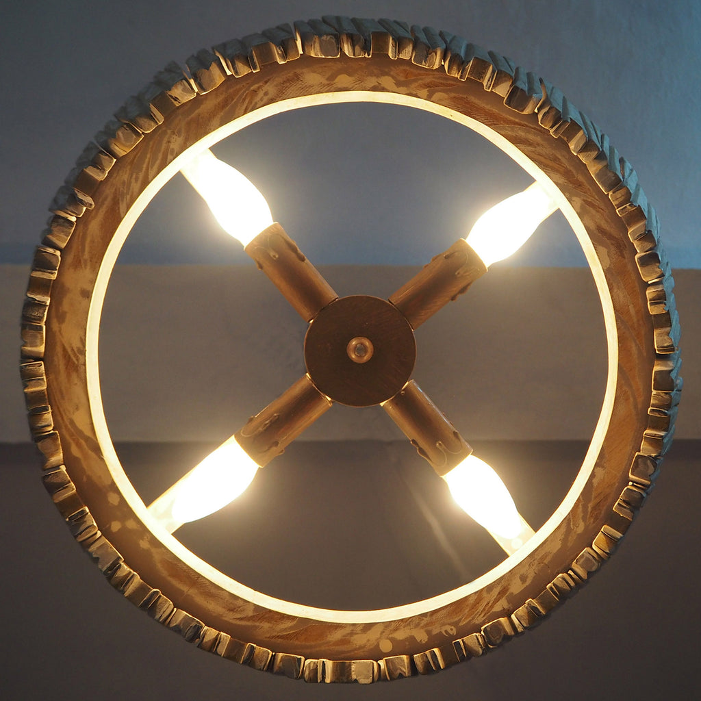 Distressed White Chandelier, Sculptural Dining Room Lighting