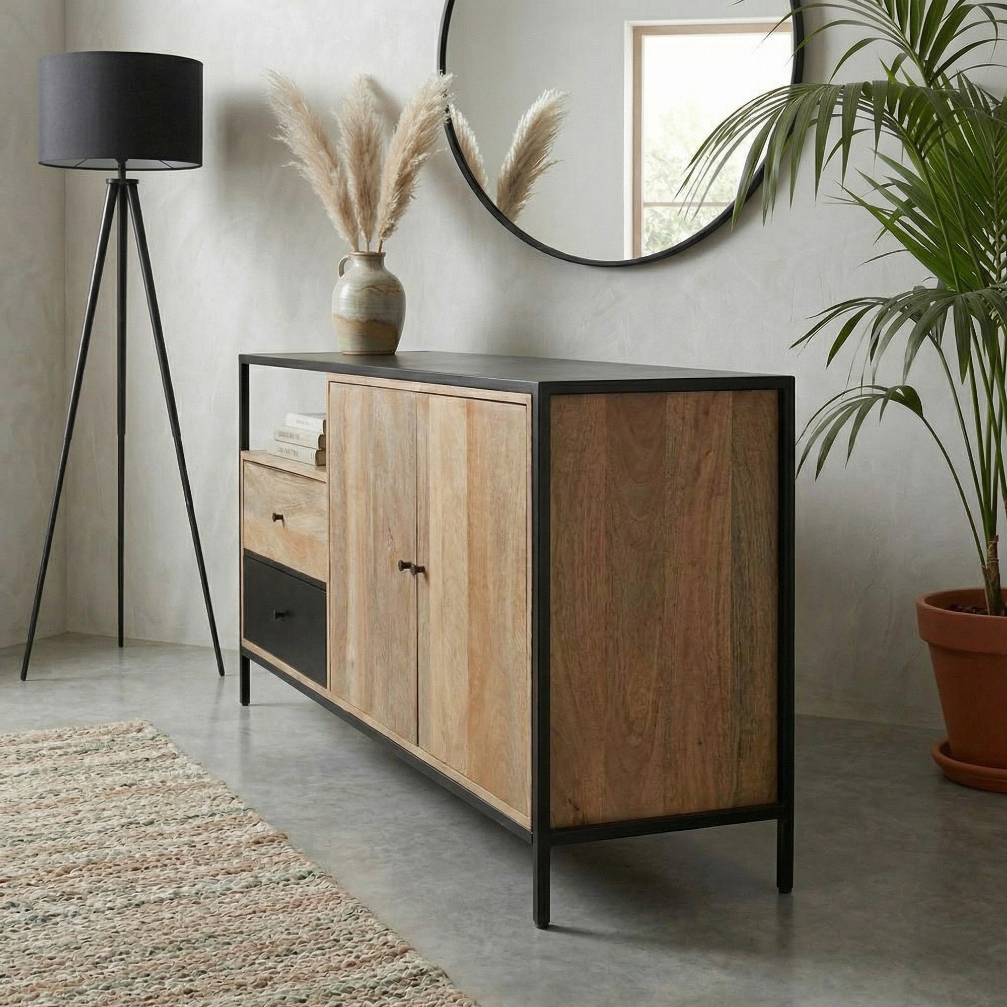 Modern Industrial Mango Wood Sideboard