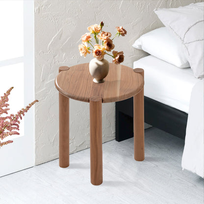 Solid Acacia Wood Round Side Table