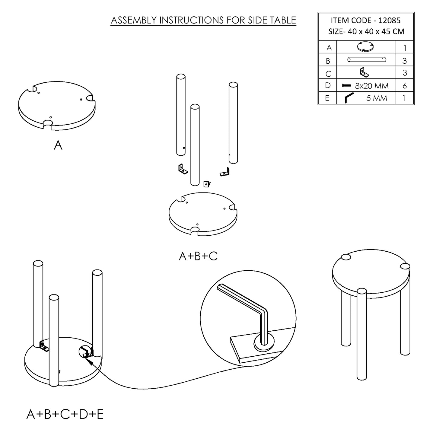 Solid Acacia Wood Round Side Table