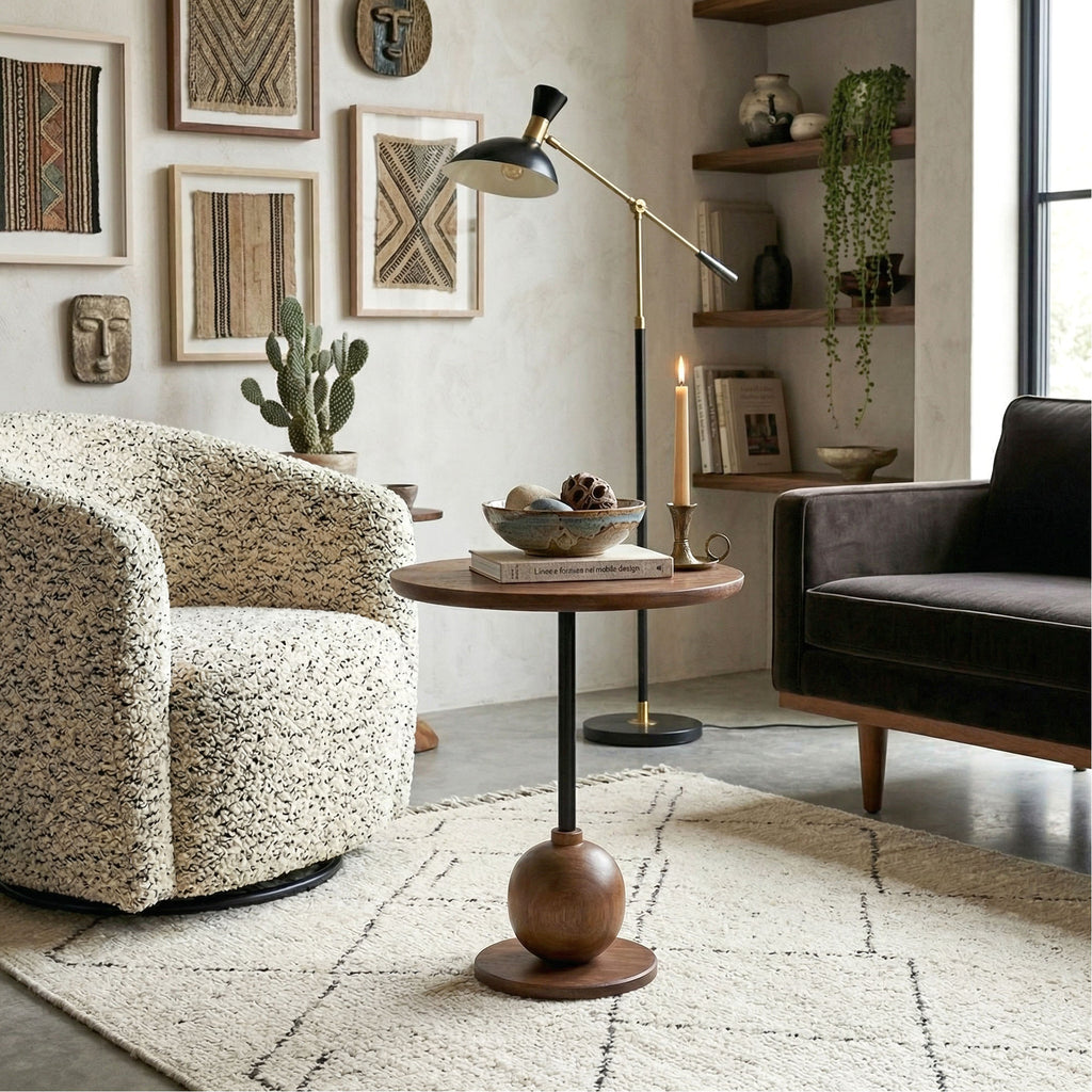 Elegant Wooden Side Table with Spherical Base