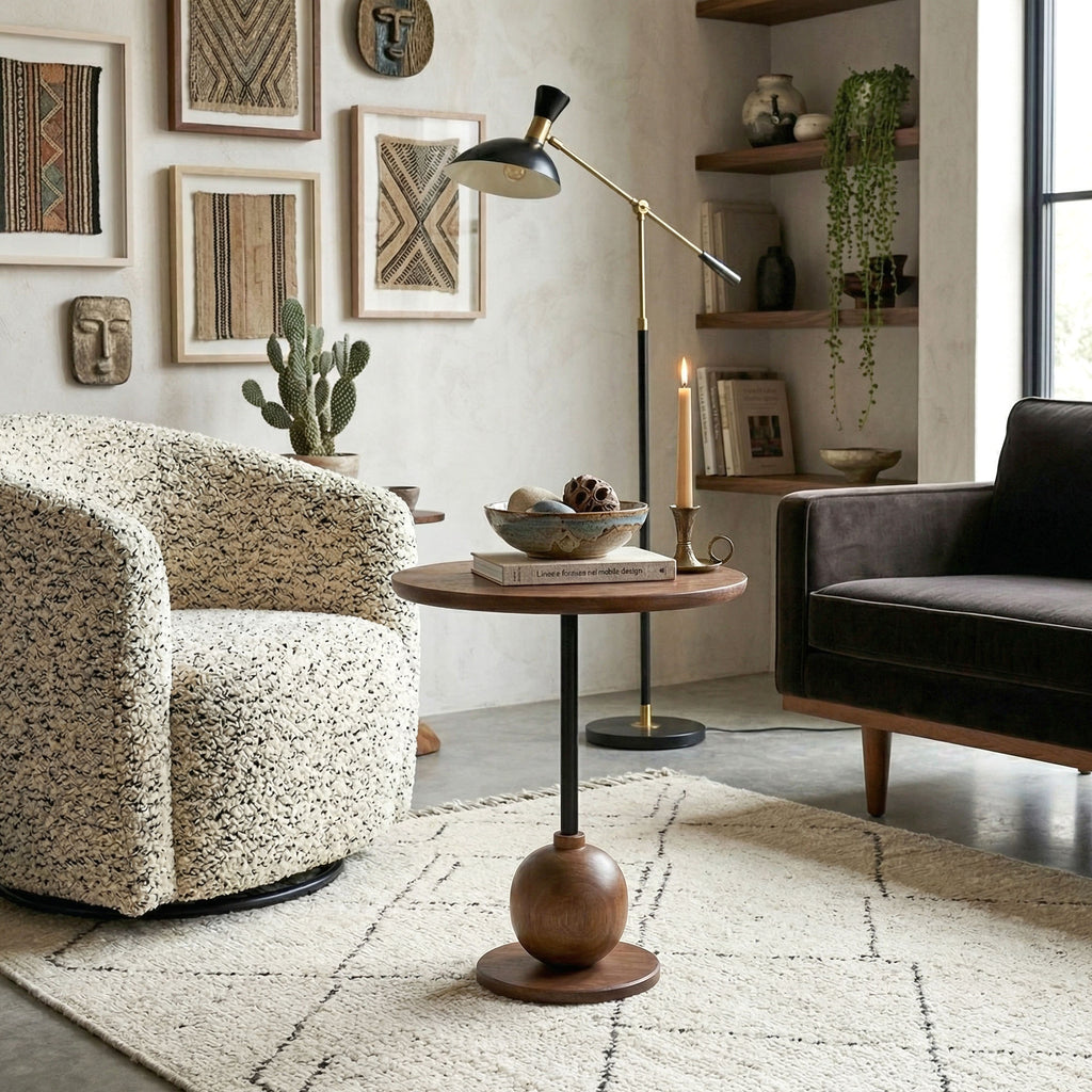 Elegant Wooden Side Table with Spherical Base