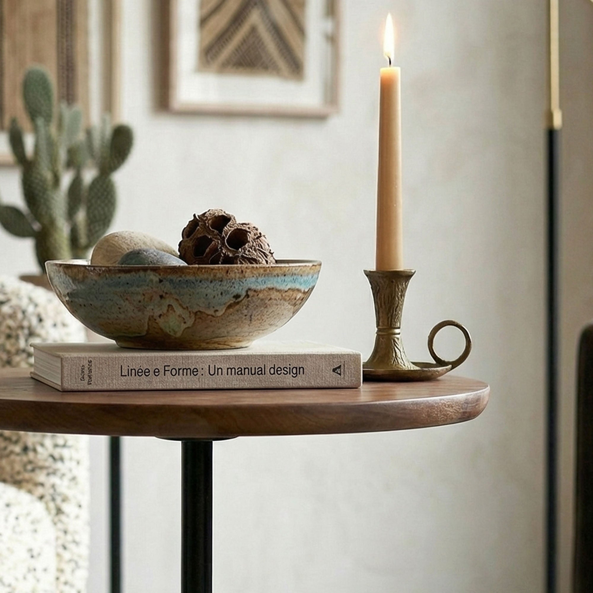 Elegant Wooden Side Table with Spherical Base