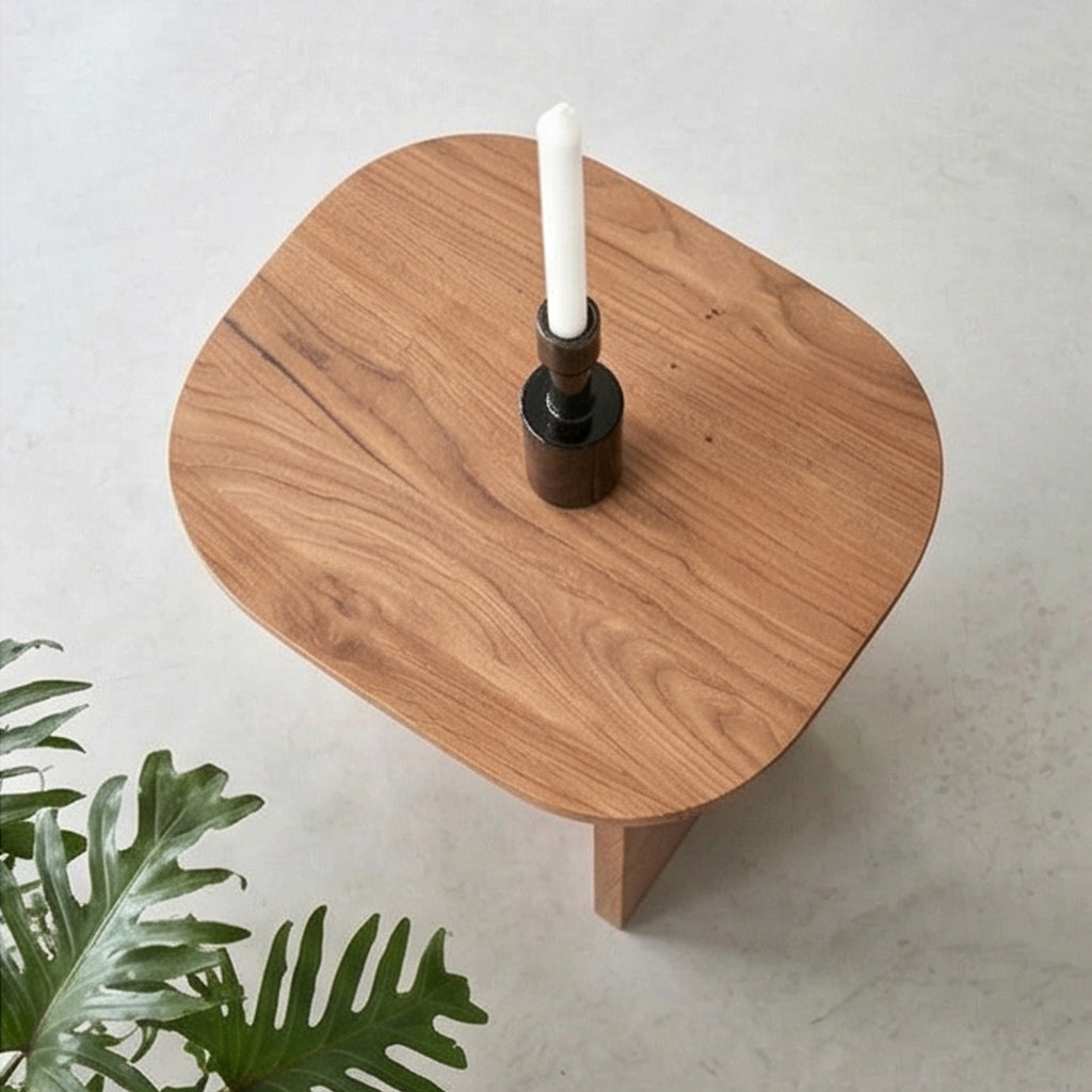 Acacia Wood Side Table with Curved Edges