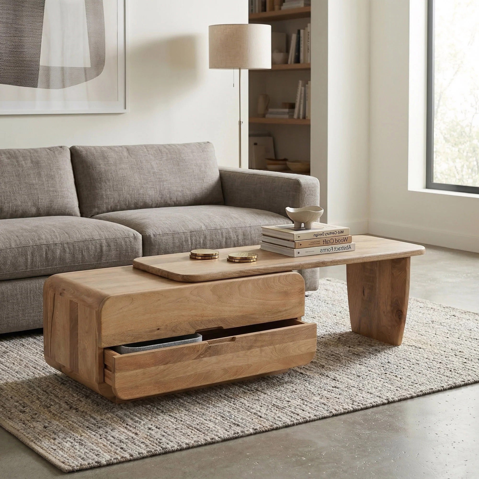 Mango Wood Coffee Table with Storage Drawers