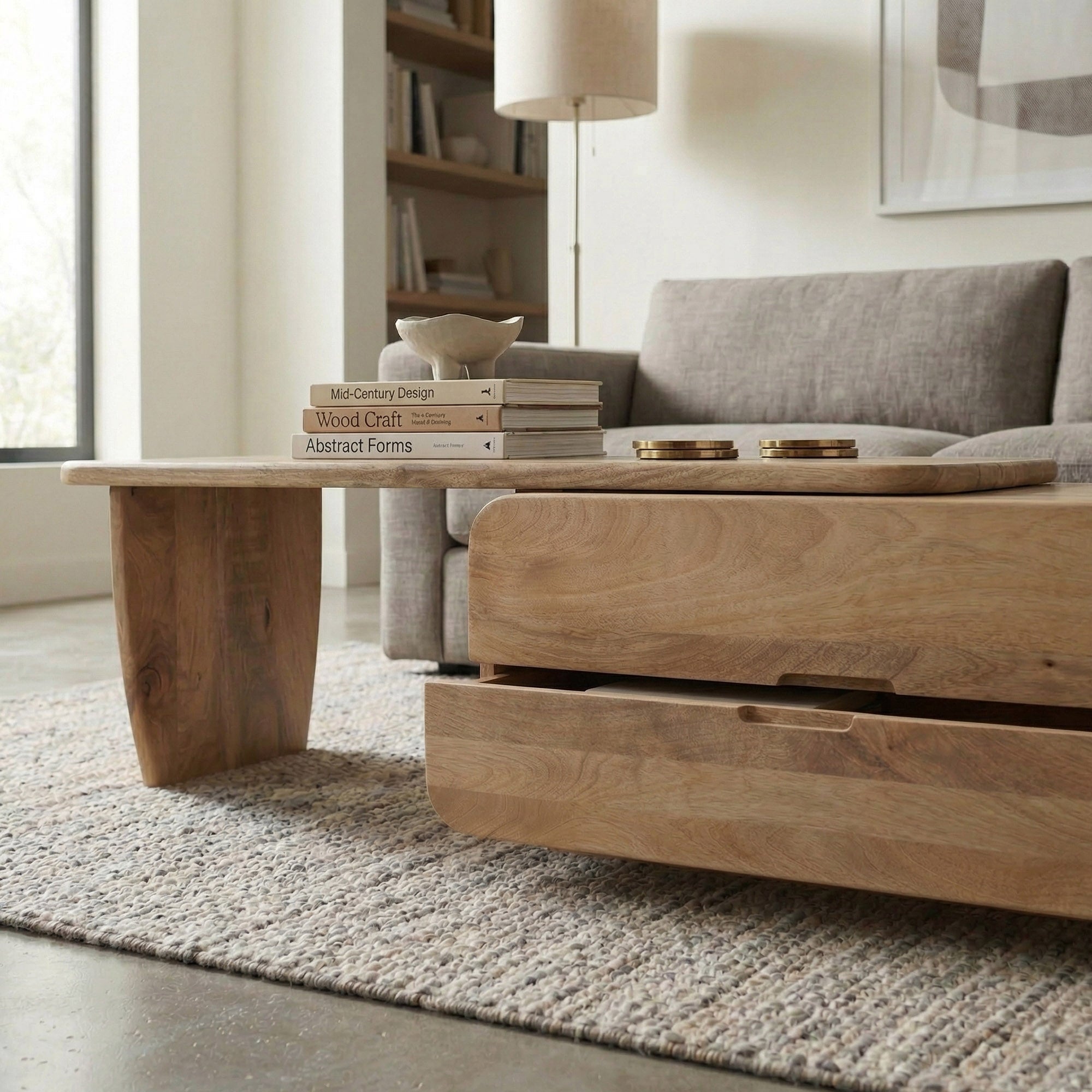 Mango Wood Coffee Table with Storage Drawers