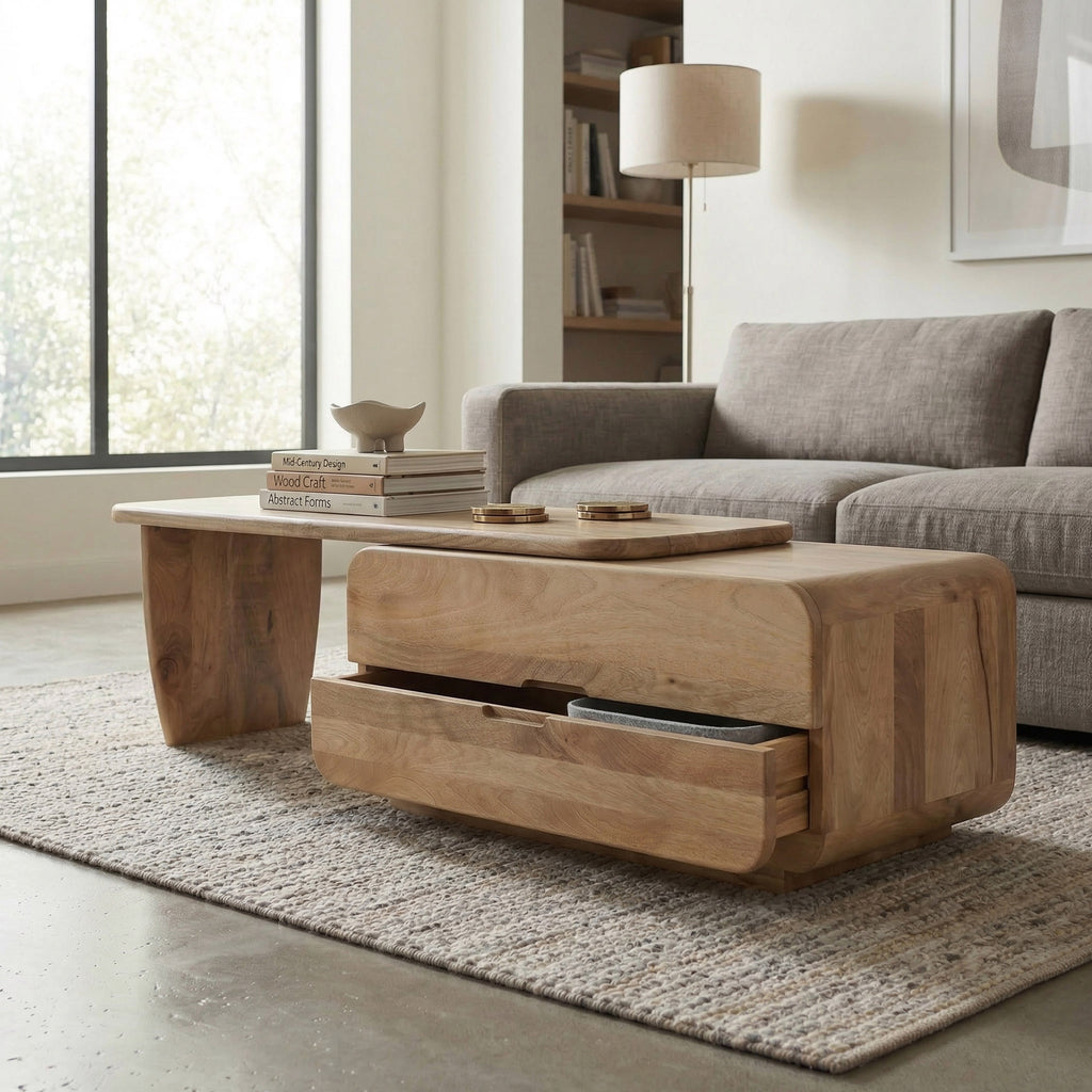 Mango Wood Coffee Table with Storage Drawers