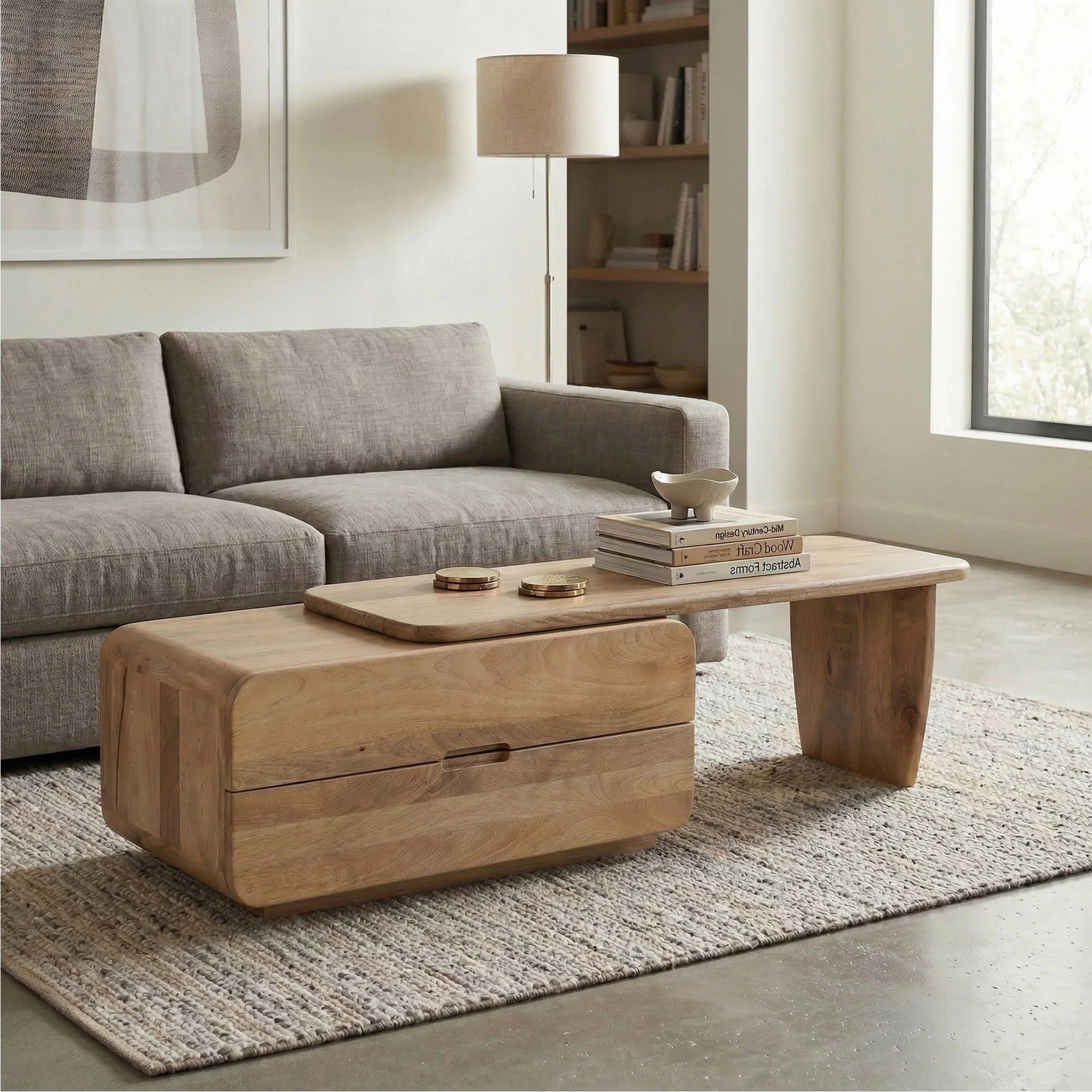 Mango Wood Coffee Table with Storage Drawers