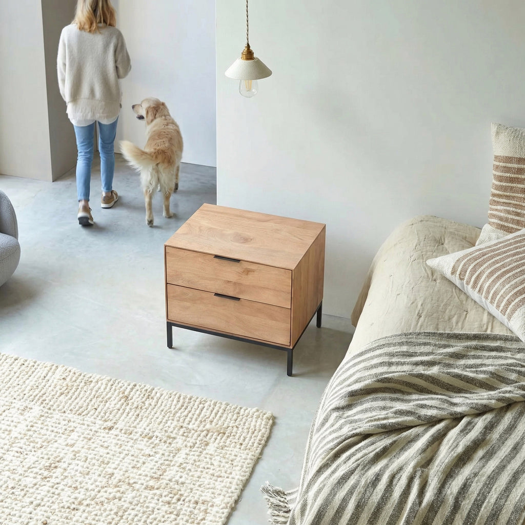 2 Drawer Modern Natural Wood Bedside Table
