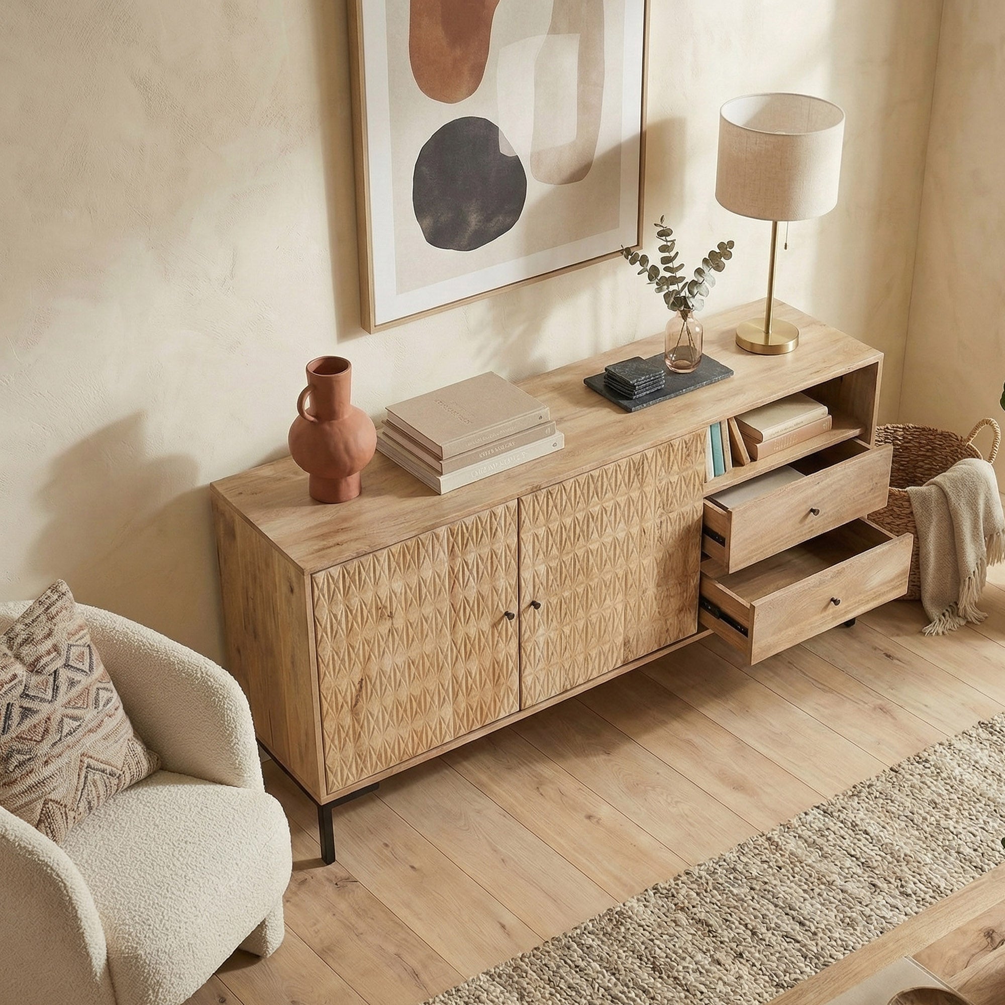 Handcrafted Mango Wood Sideboard