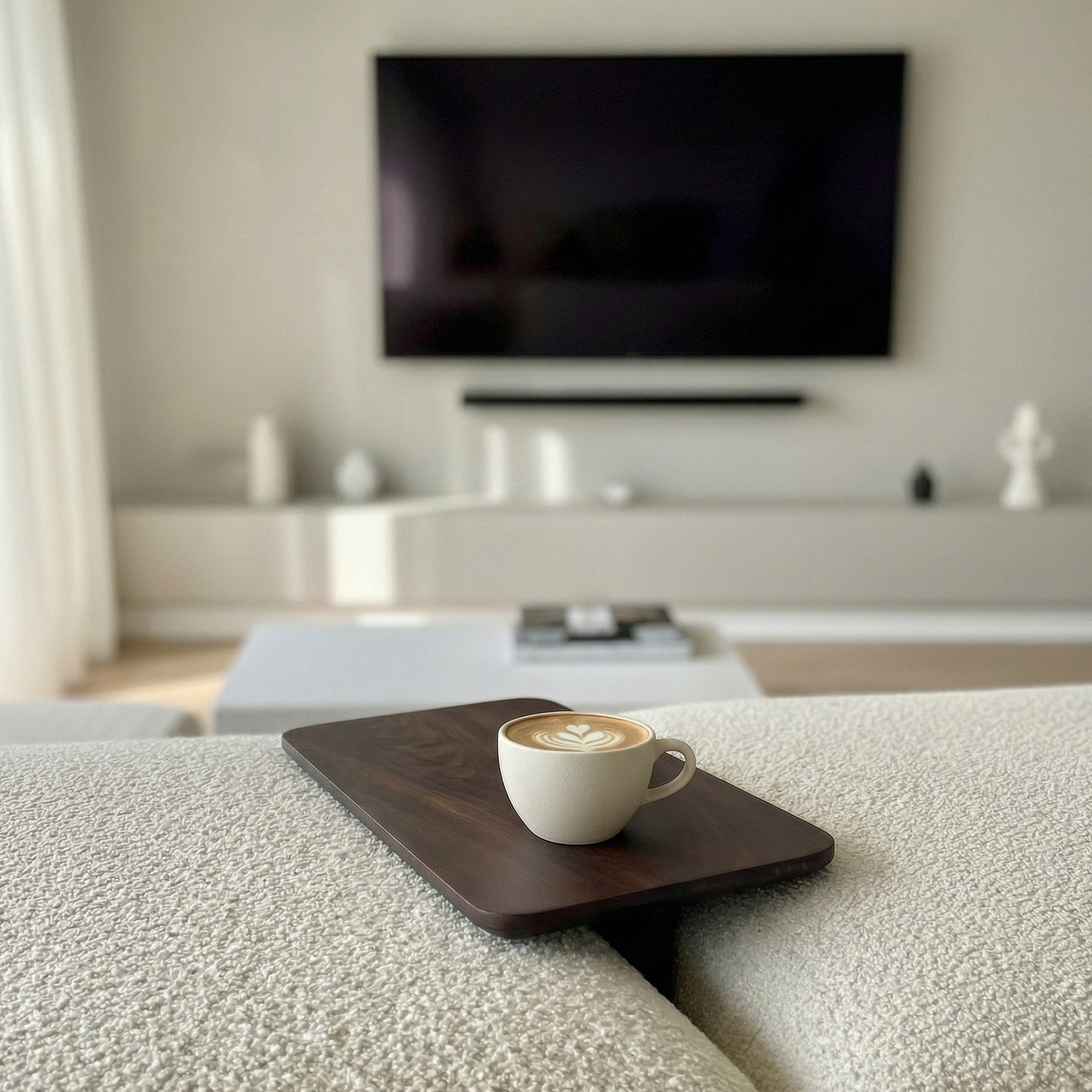 Dark Wood Sofa Arm Table | Space Saving Side Table