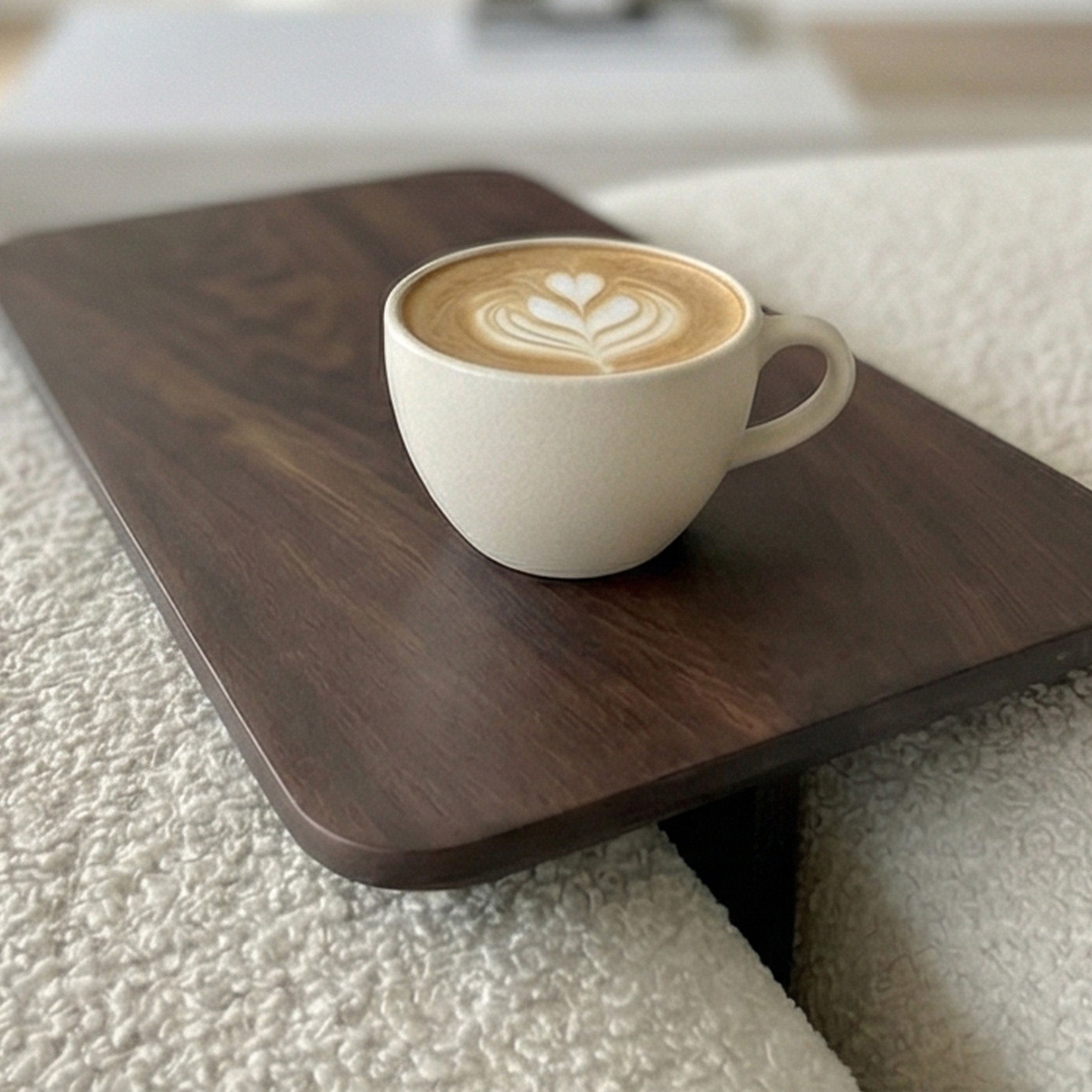 Dark Wood Sofa Arm Table | Space Saving Side Table