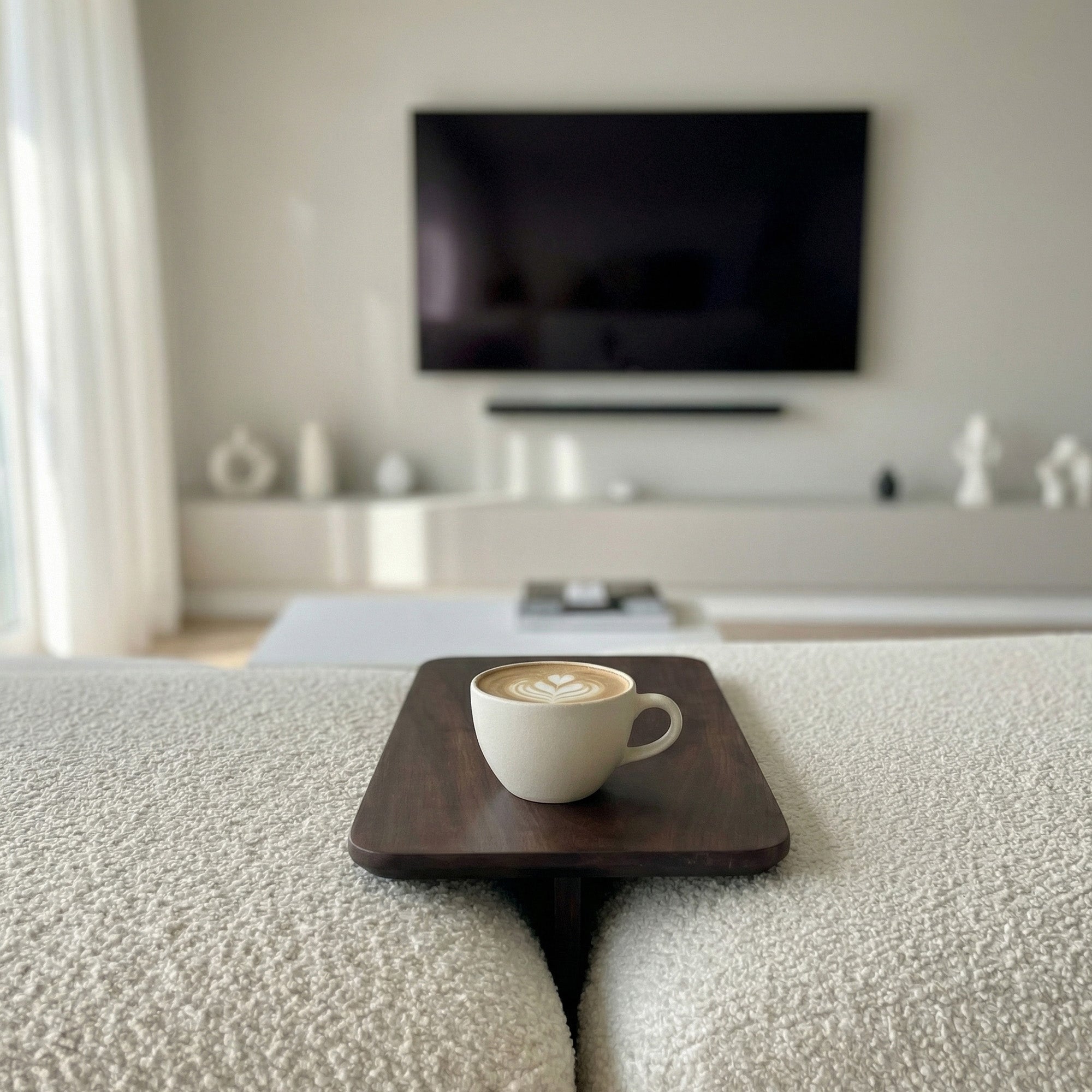 Dark Wood Sofa Arm Table | Space Saving Side Table