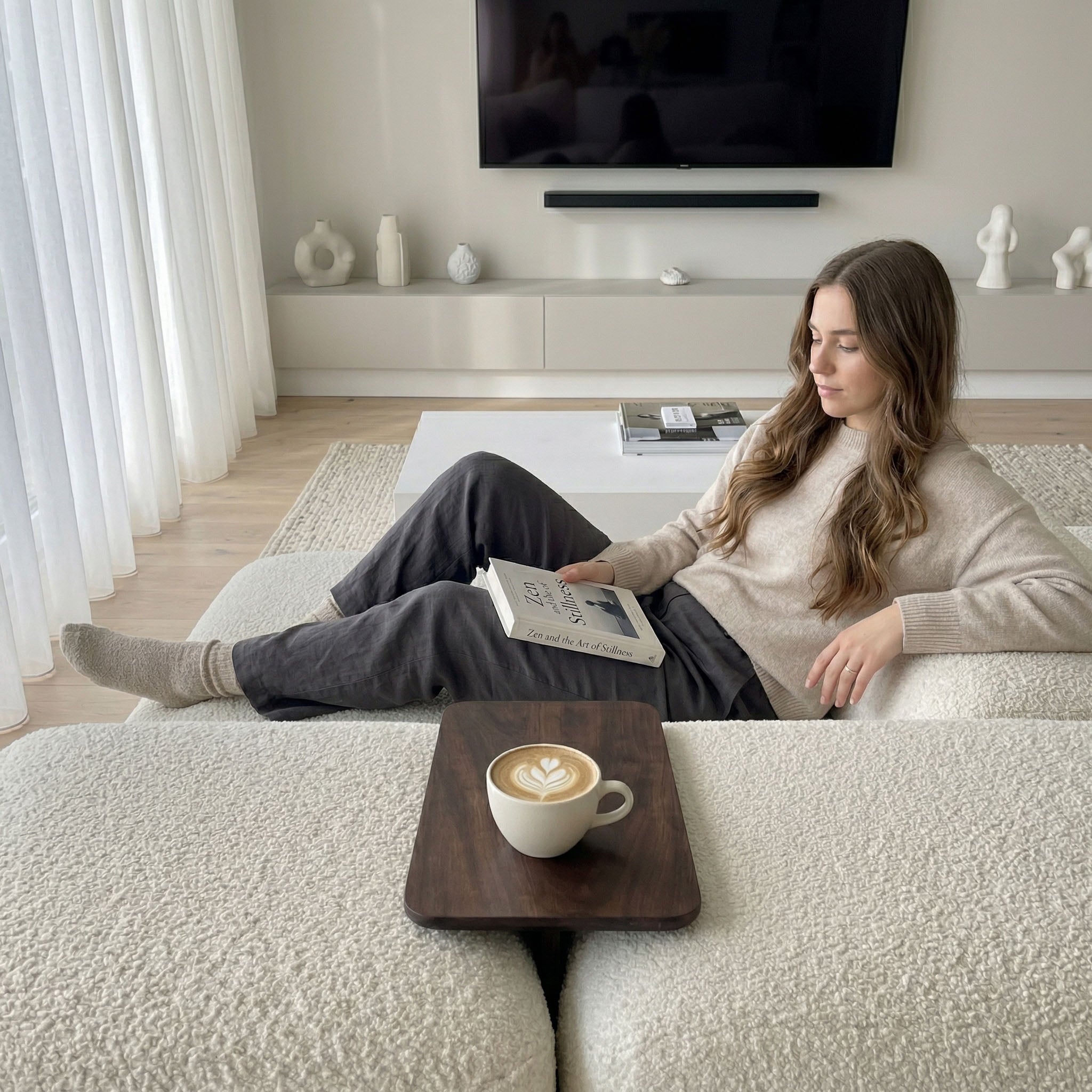 Dark Wood Sofa Arm Table | Space Saving Side Table