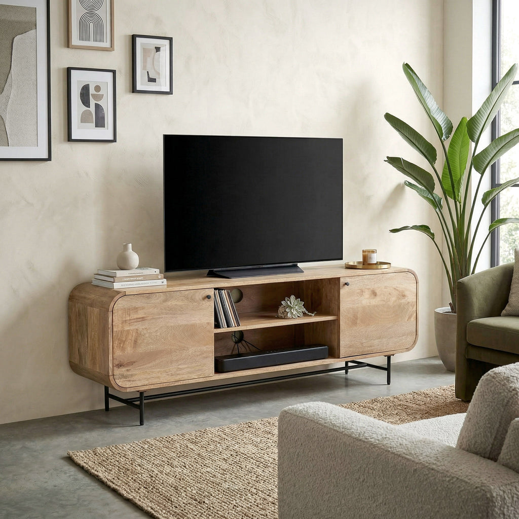 Modern Solid Wood TV Stand with Storage