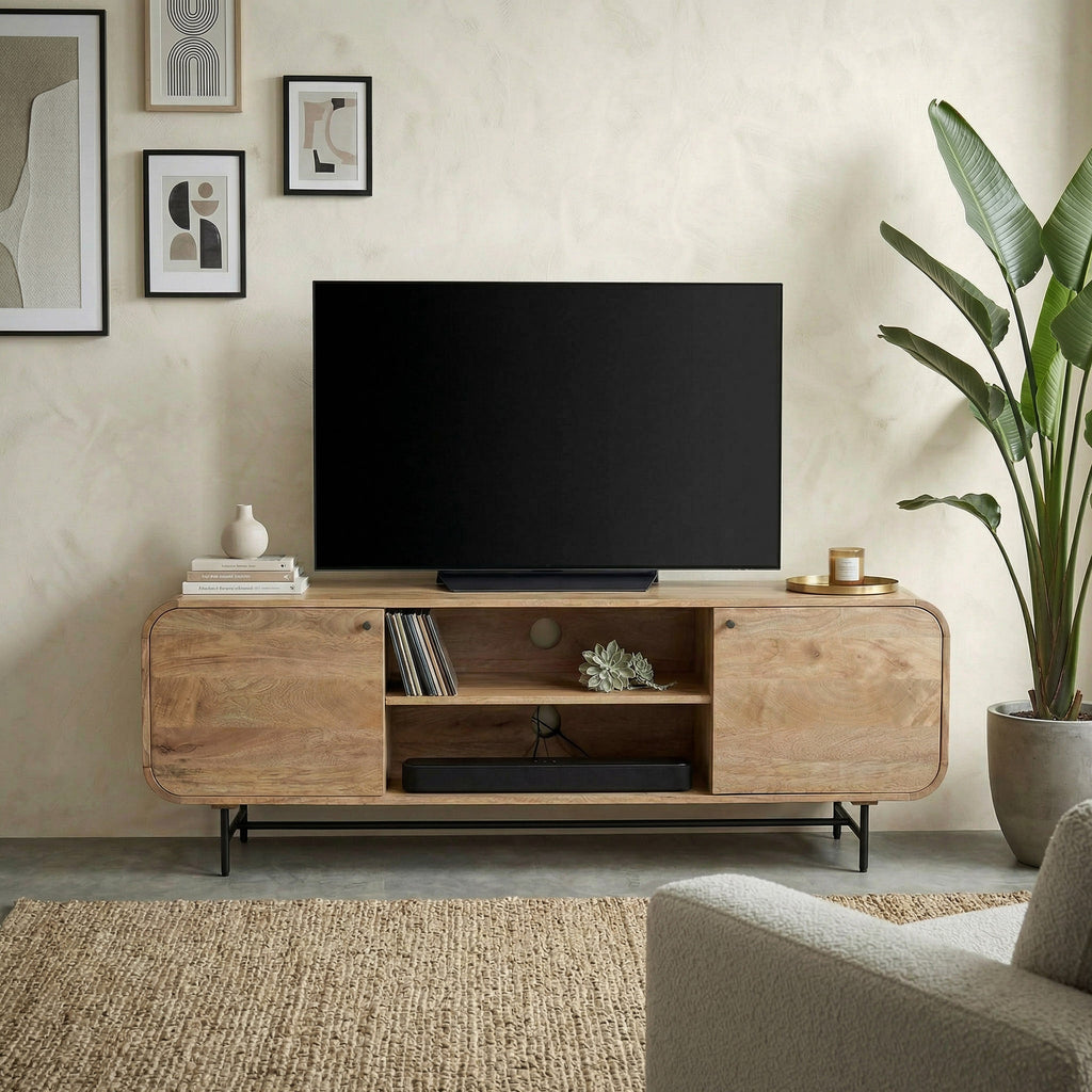 Modern Solid Wood TV Stand with Storage