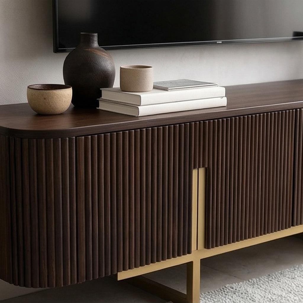 Modern Fluted Wood TV Unit