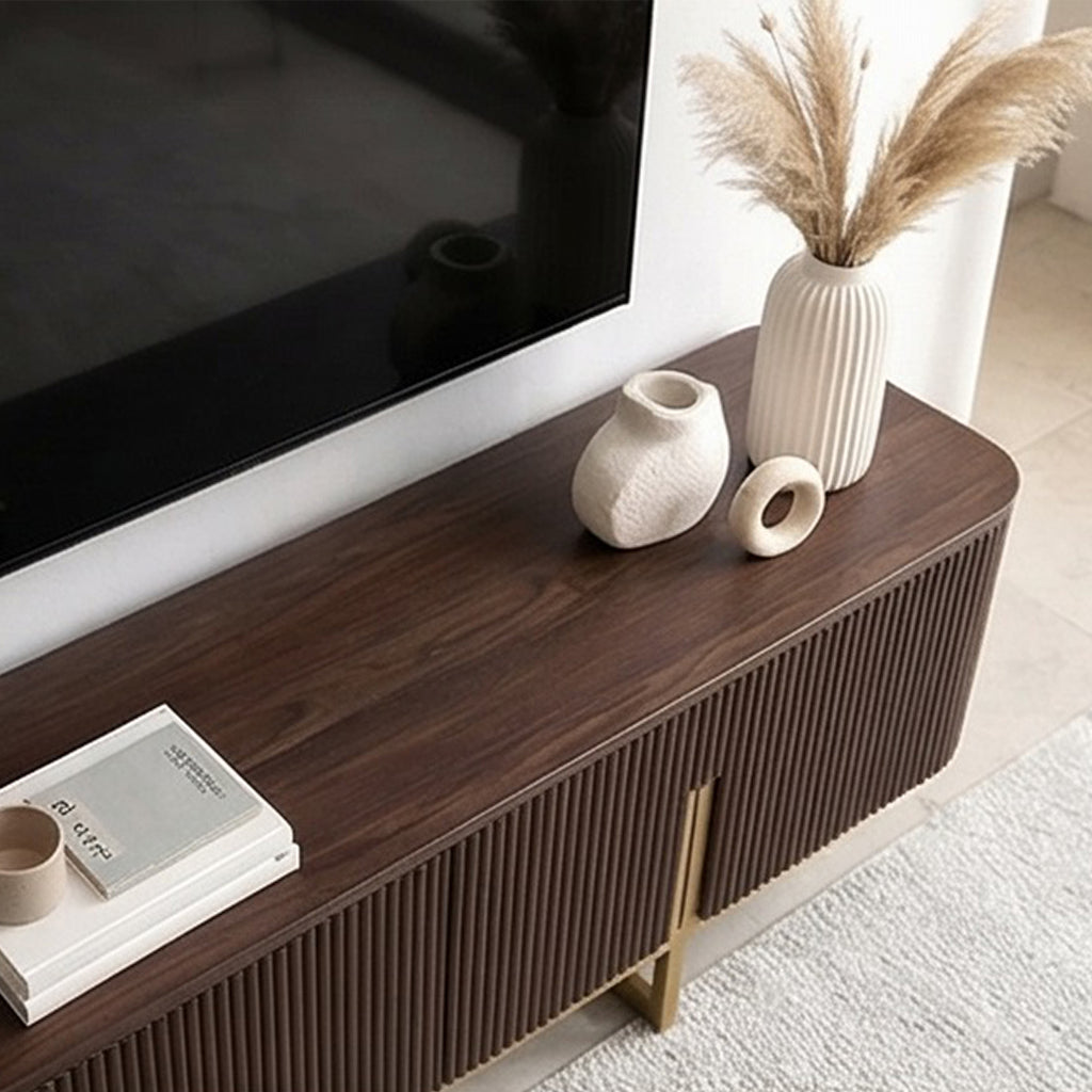Modern Fluted Wood TV Unit