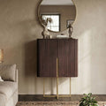 Modern Fluted Bar Cabinet in Dark Wood