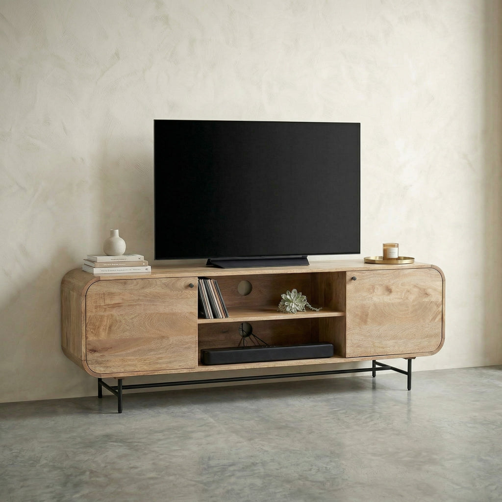 Modern Solid Wood TV Stand with Storage