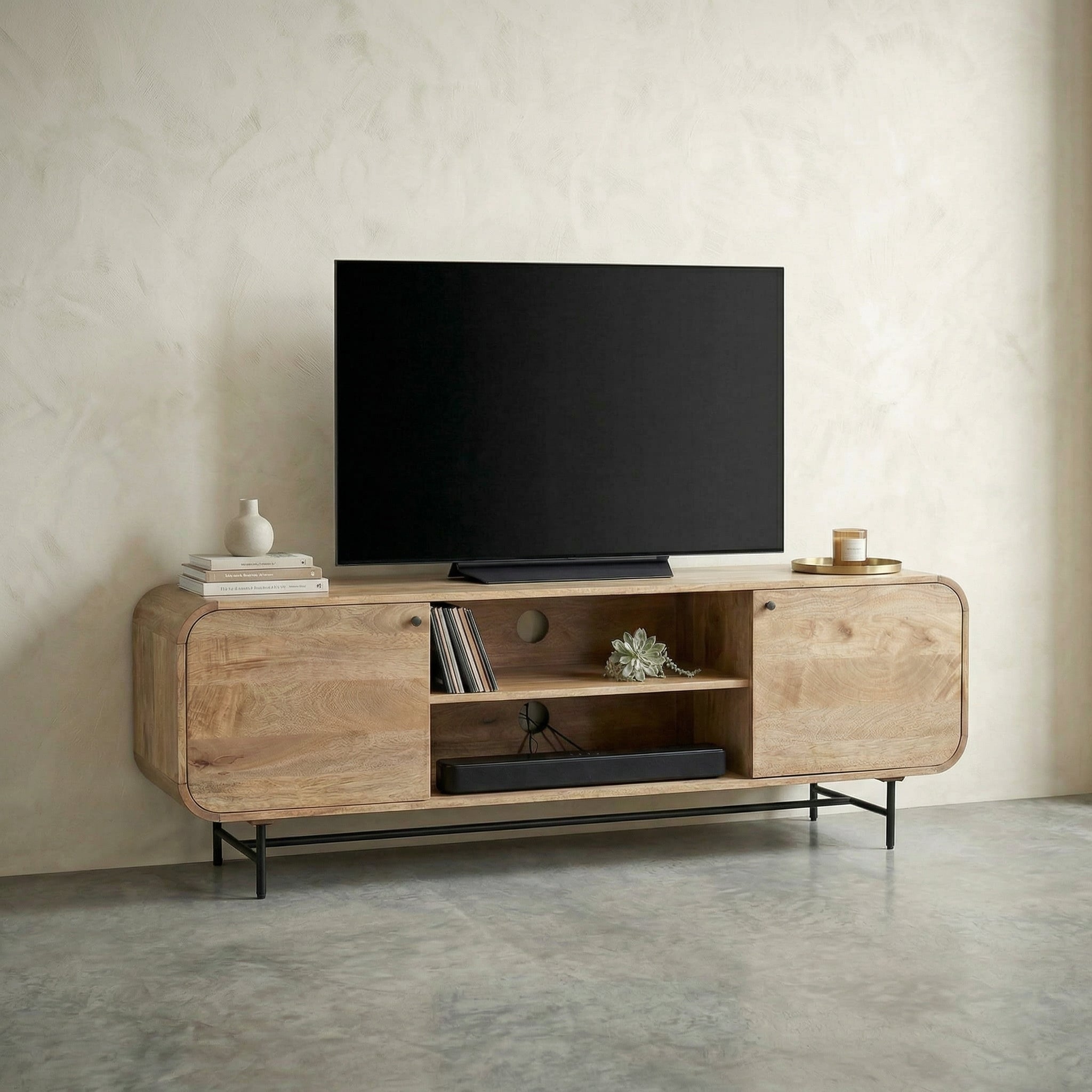 Modern Solid Wood TV Stand with Storage